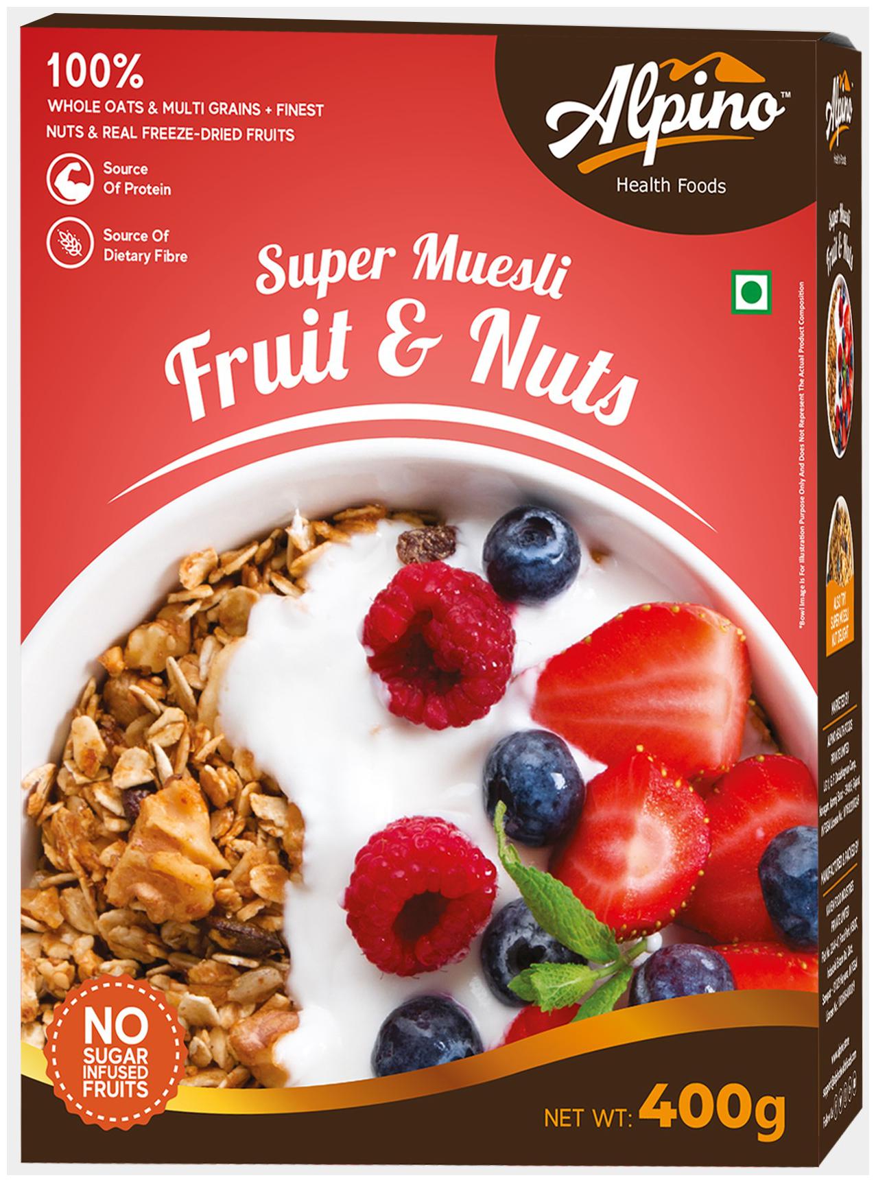 Alpino Super Muesli Fruit & Nuts 400 g (Whole Grain Breakfast Cereal)