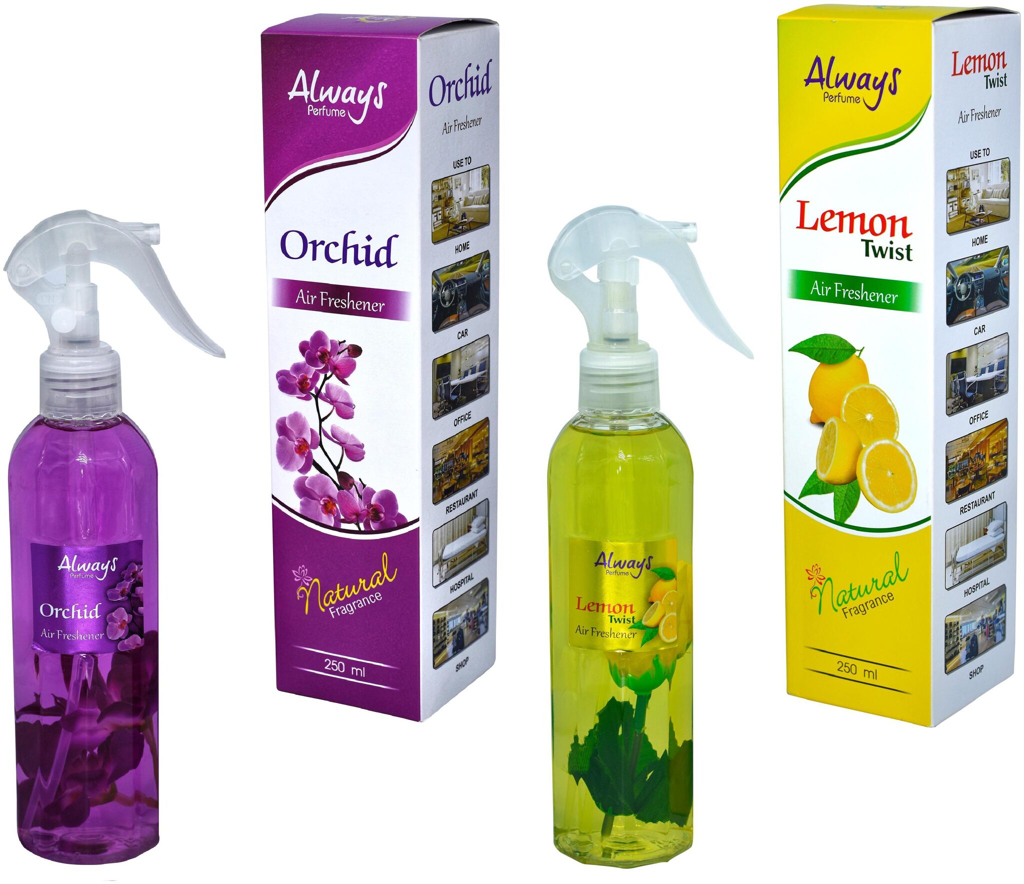 

Always Perfumes Premium Lemon Twist Orchid Natural Fragrance Air Freshener 250ml (Pack of 2)