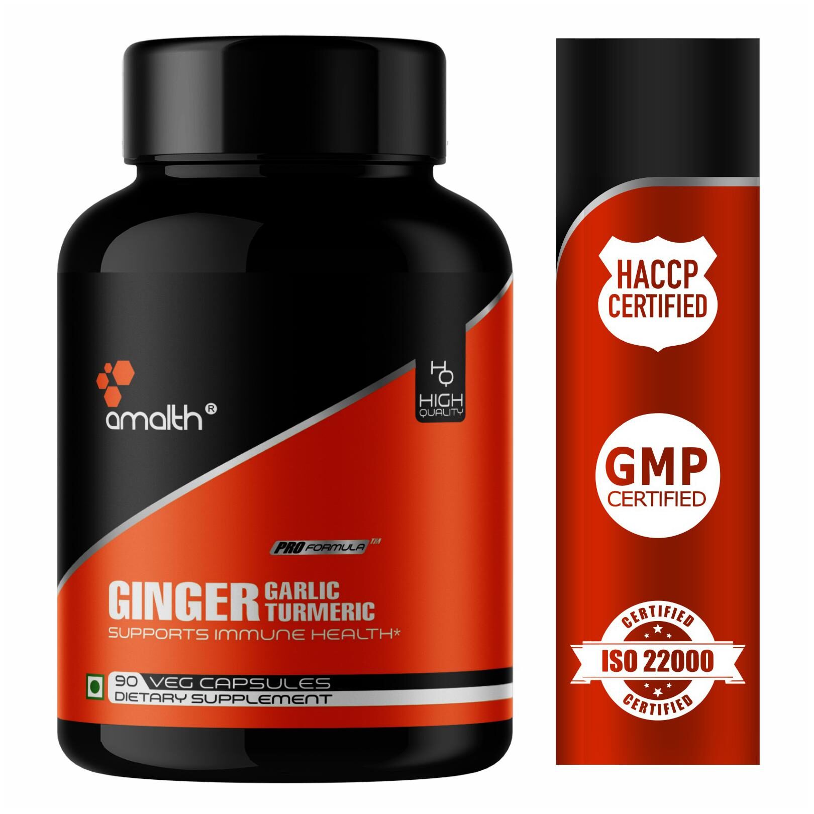 

Amalth Ginger Garlic Turmeric with Piperine Extract Powder 1000mg Veg Capsules 1 Bottle -90Capsules