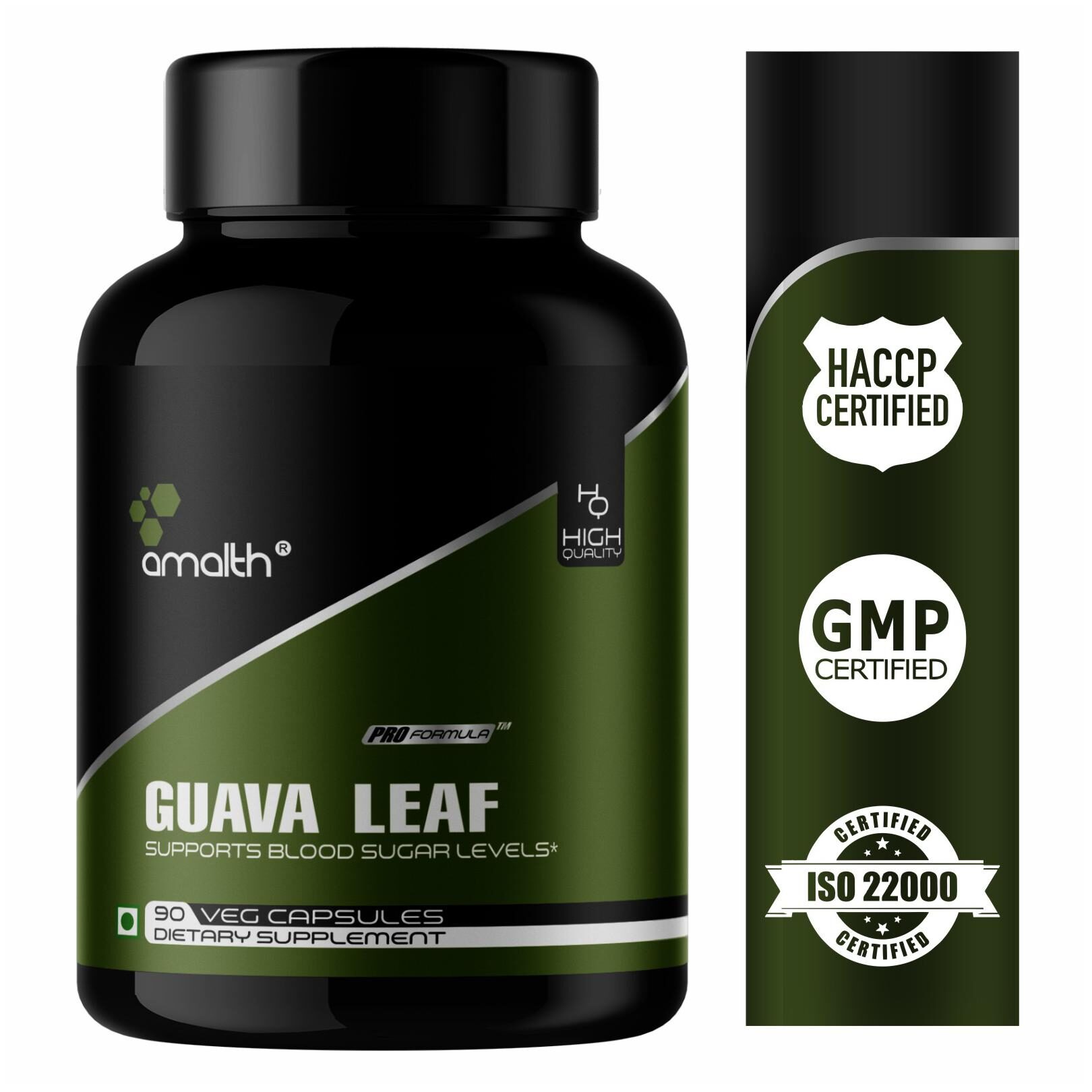 

Amalth Guava Leaf Powder Extract 1000mg Veg Capsules for Blood Sugar 1 Bottle -90Capsules