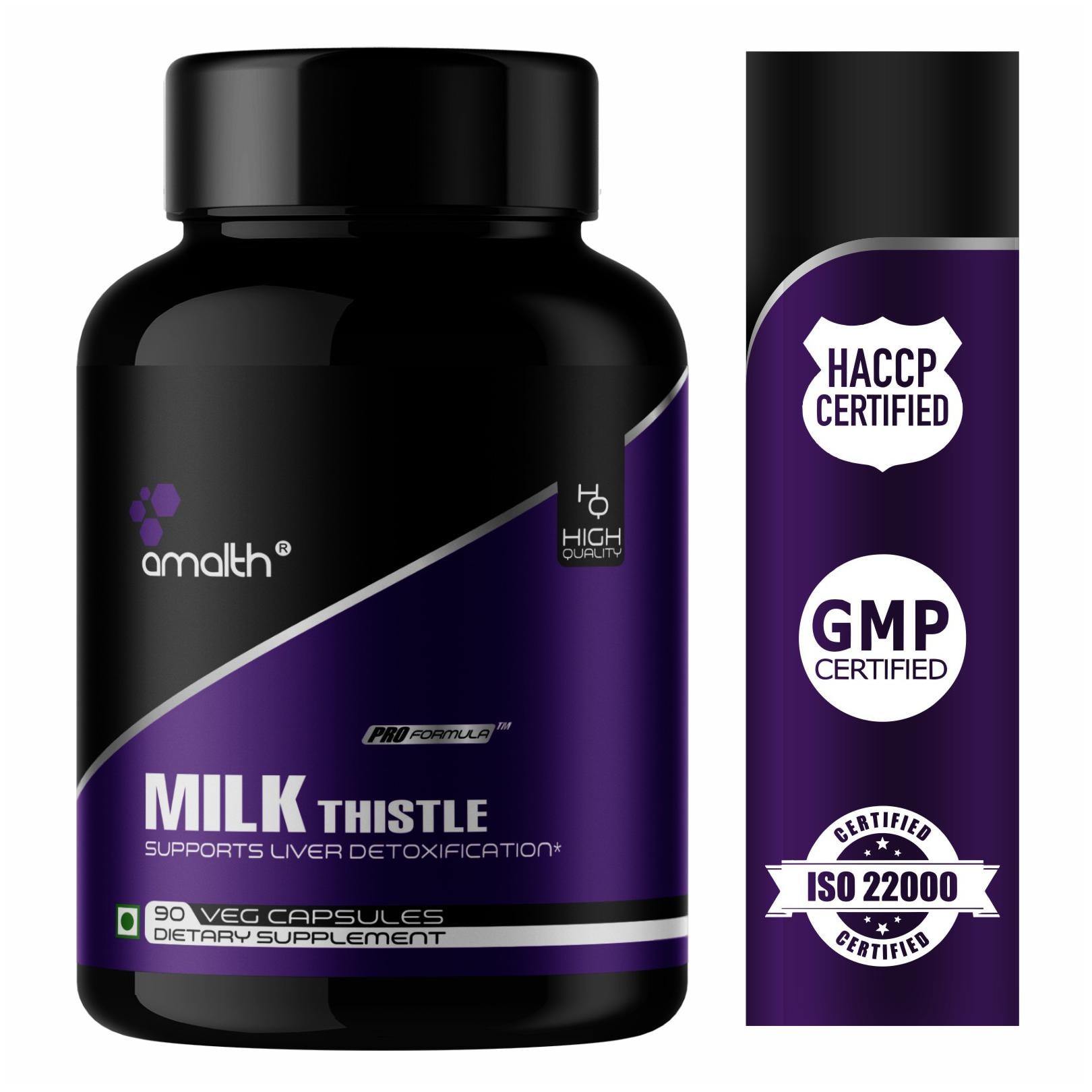

Amalth Milk Thistle Extract Powder Silybum marianum 375mg for Liver Support 1 Bottle -90Capsules