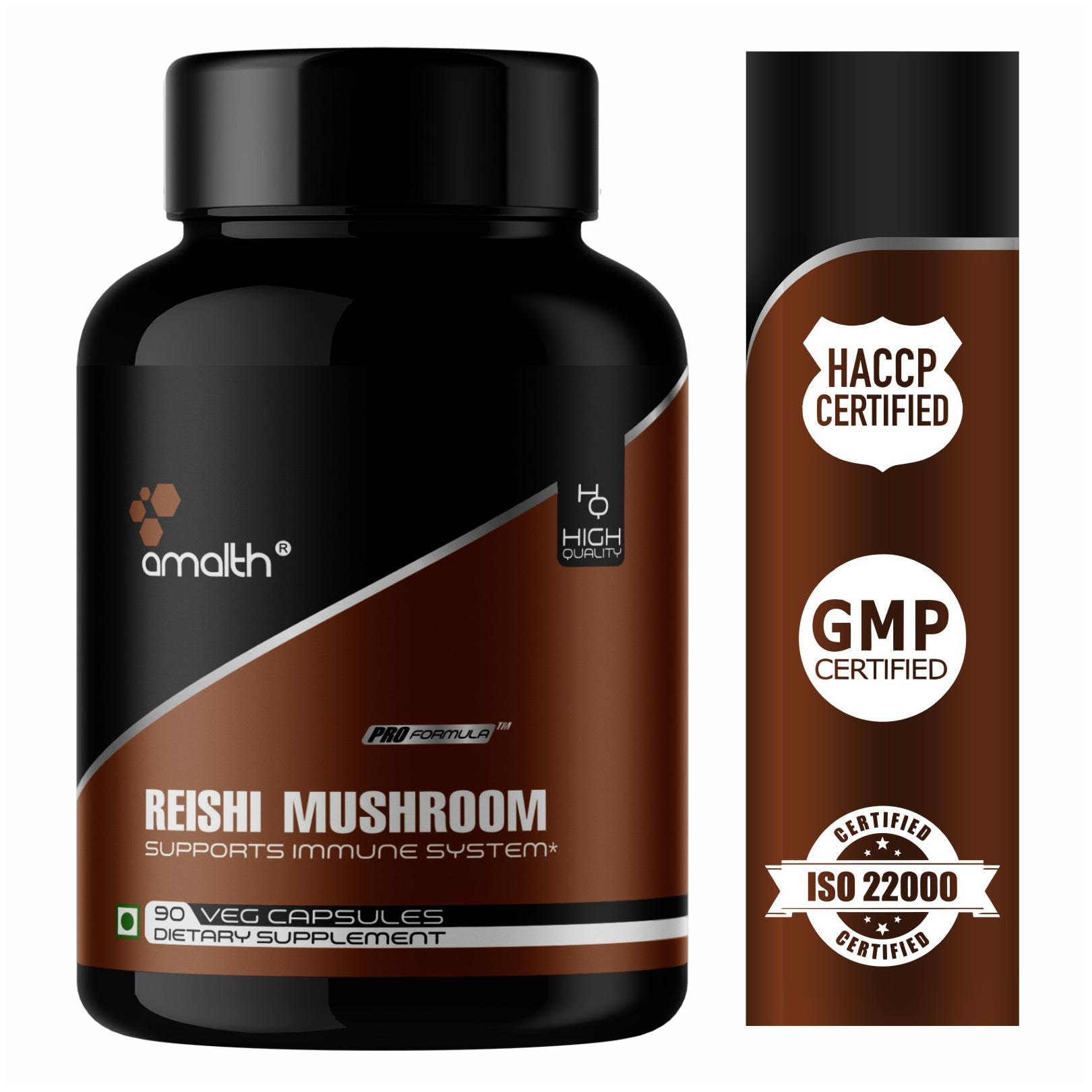 

Amalth Reishi Mushroom Extract Powder 900mg Capsules for Immuntiy 1 Bottle -90Capsules