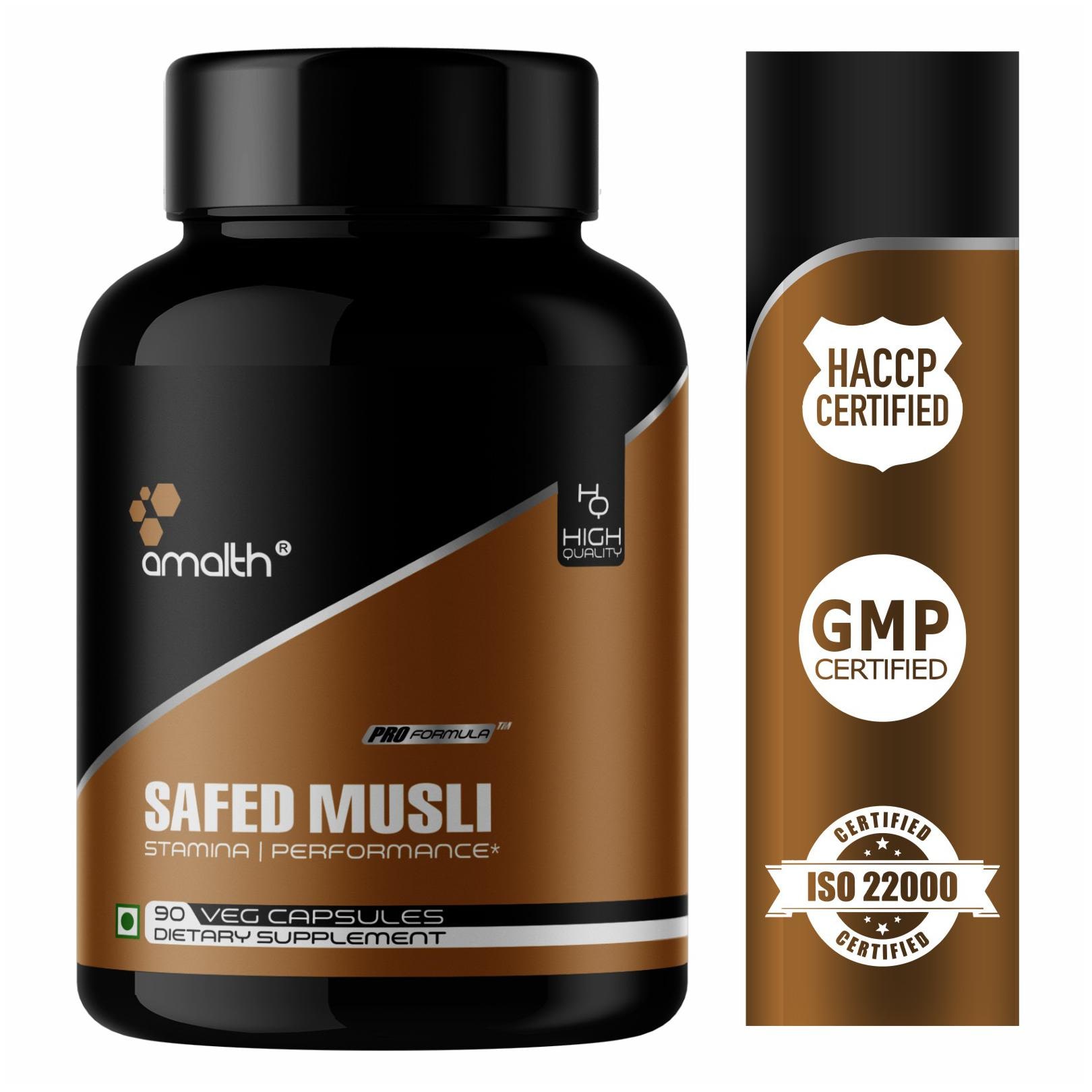 

Amalth Safed Musli Extract Powder 1000mg s Improves Vitality Strength Stamina 1 Bottle -90Capsules
