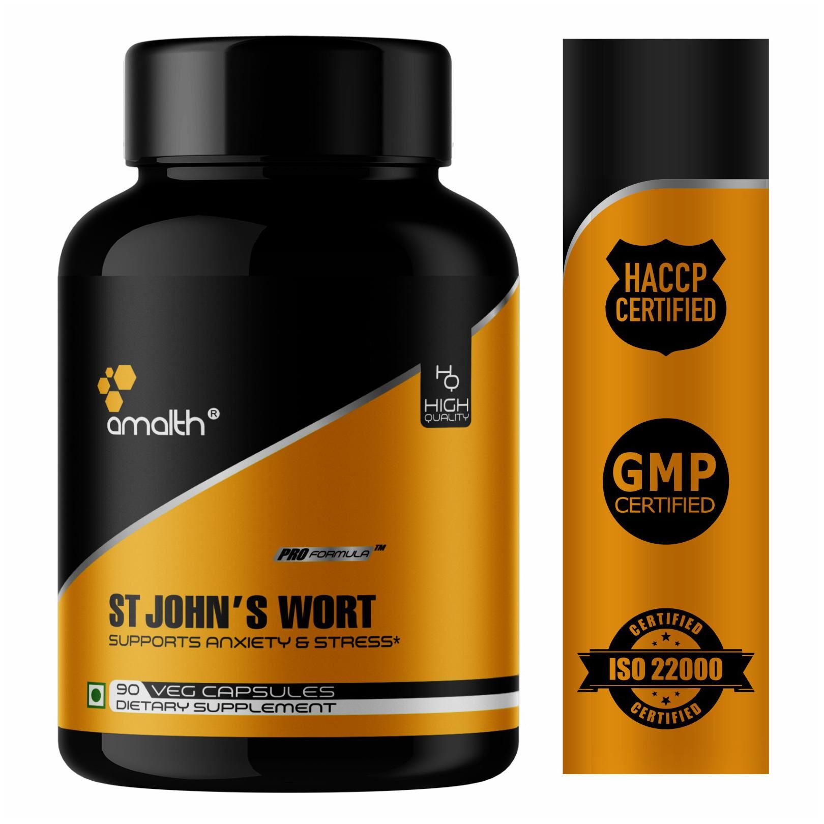 

Amalth St Johns Wort Extract Powder Capsules ( For Stress Sleep Focus) 1 Bottle -90Capsules