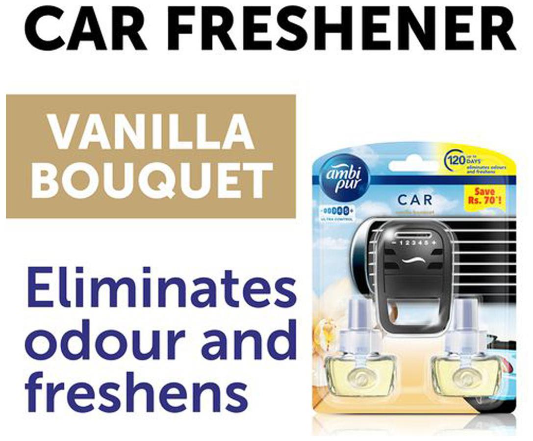 

Ambi pur Car Air Freshener Vanilla Bouquet Starter Kit Refill 7 ml