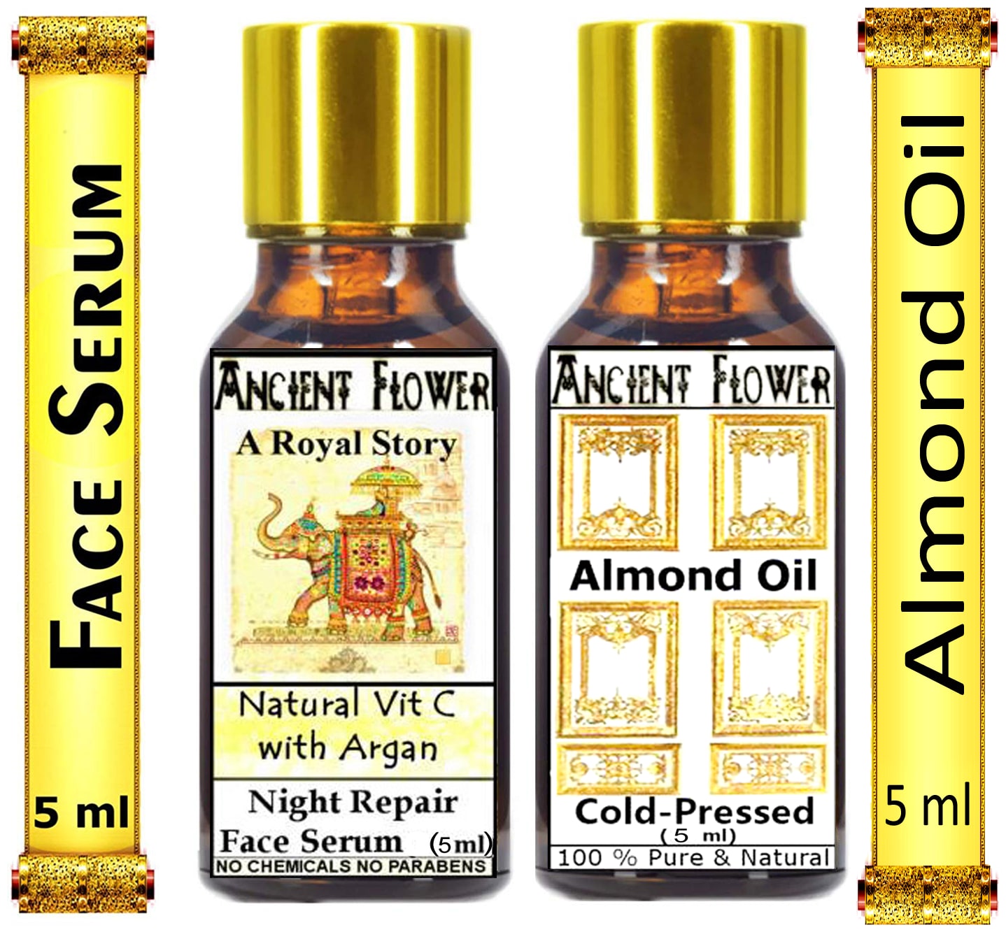 

Ancient Flower A Royal Story Natural Vitamin C with Argan Night Repair Face Serum 5 ml Almond oil 5 ml (Pack Of 2)
