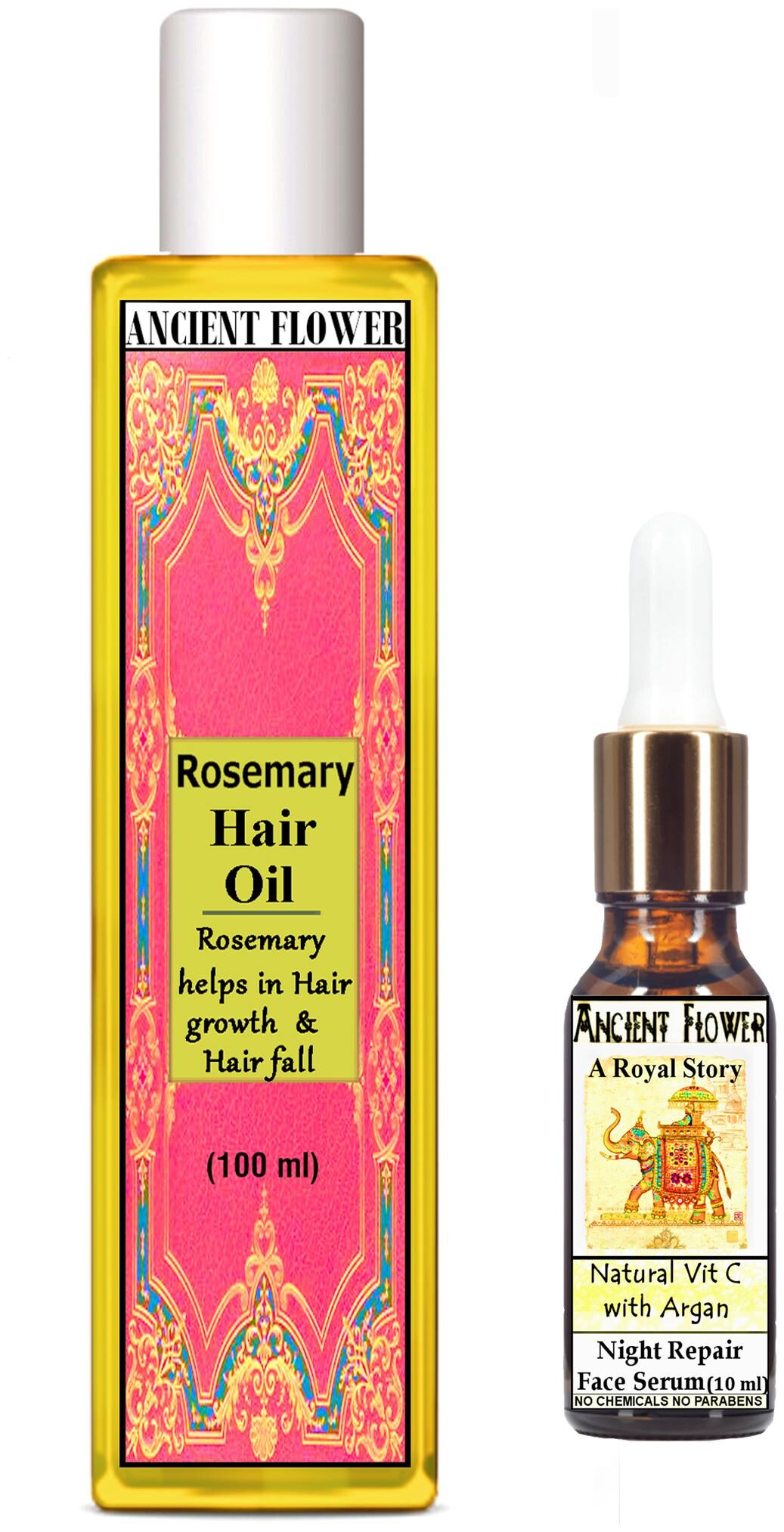 

Ancient Flower - Rosemary hair Oil - 100 ml A Royal Story FAce Serum - 10ml (Pack Of 2)