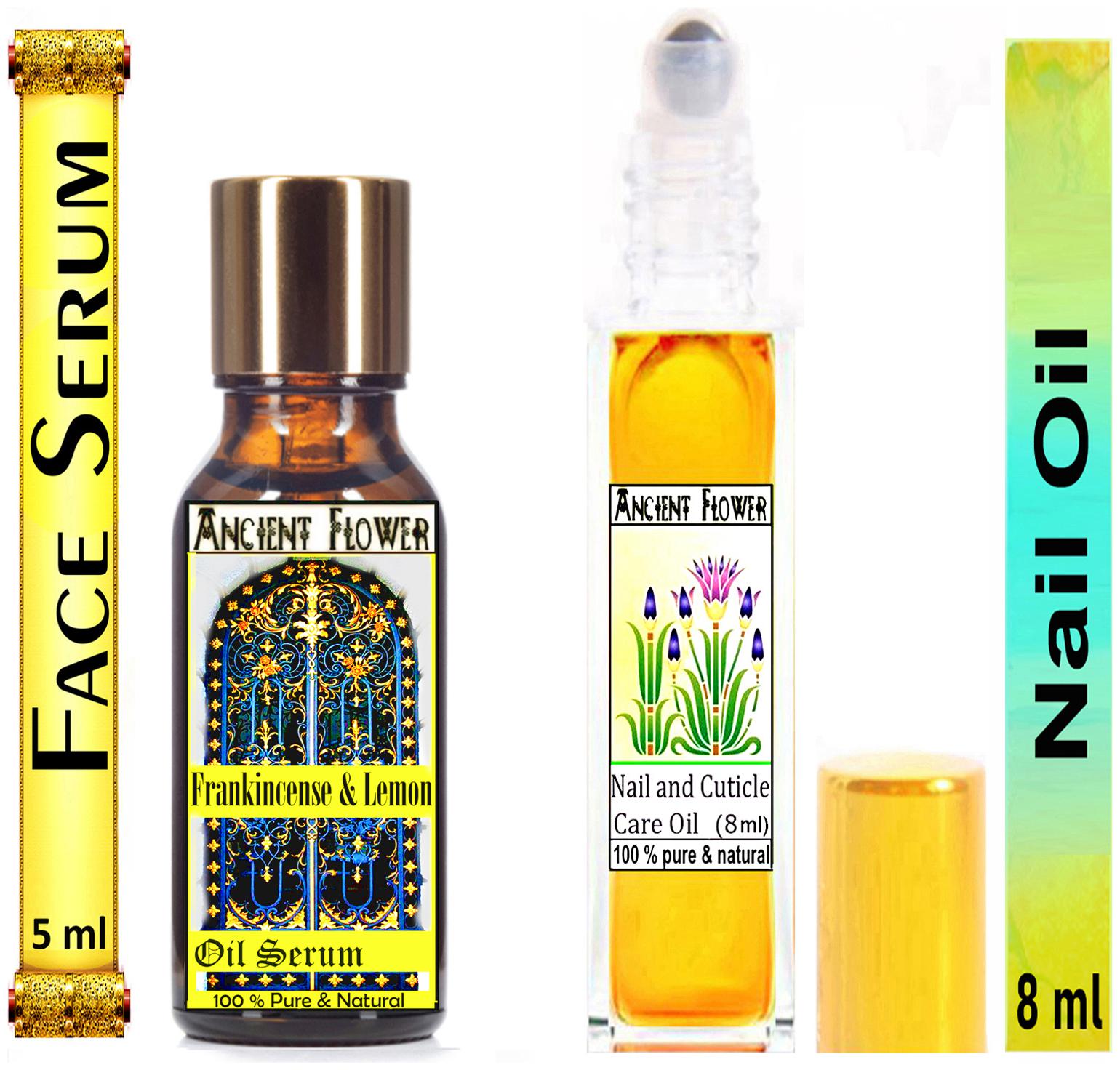 

Ancient Flower Frankincense And Lemon Face Serum 5 ml Nail and Cuticle Care Oil 8 ml (Pack Of 2)