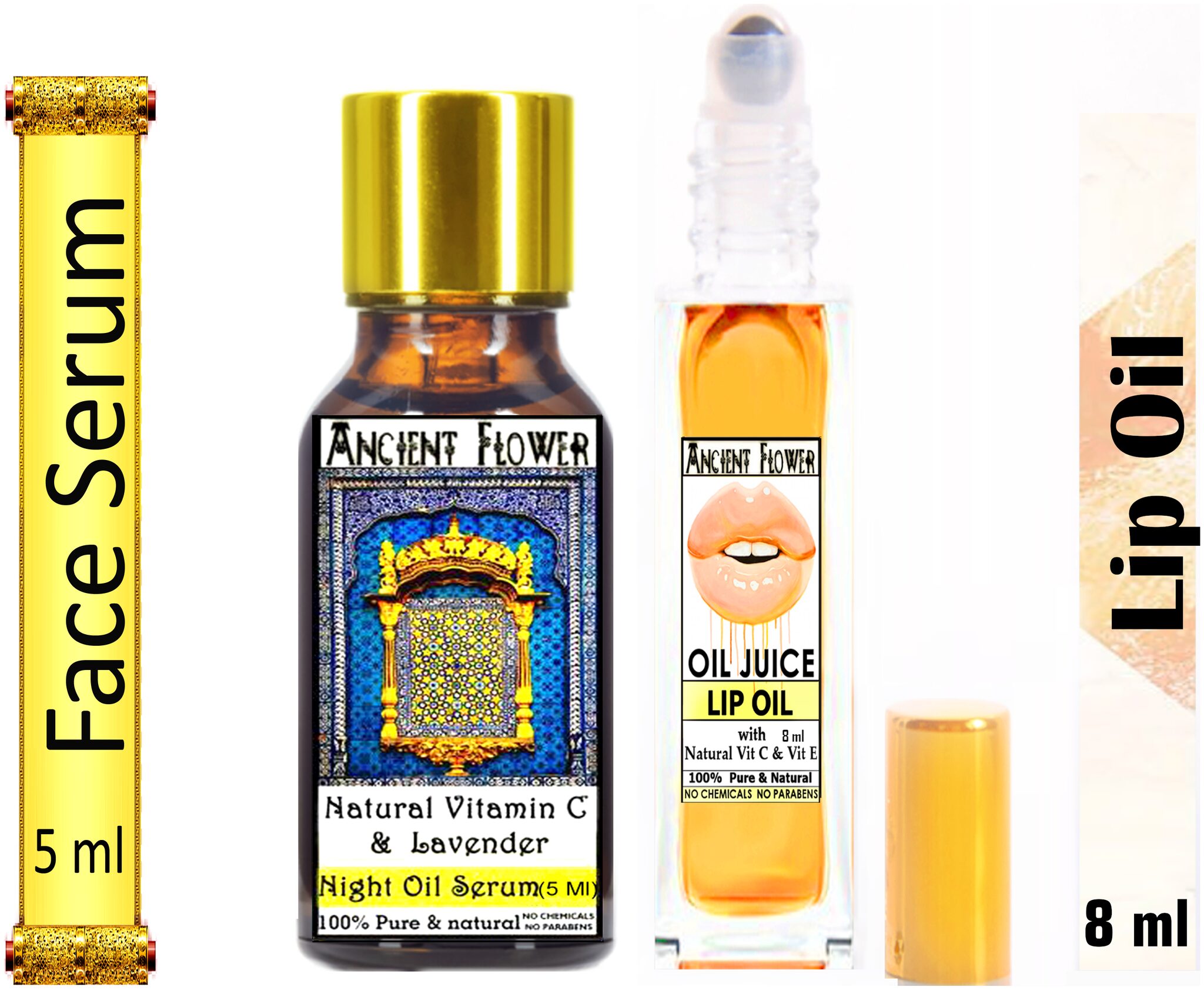 

Ancient Flower Natural Vitamin C and Lavender Night Face Serum 5 ml Oil Juice Lip Oil 8 ml (Pack Of 2)