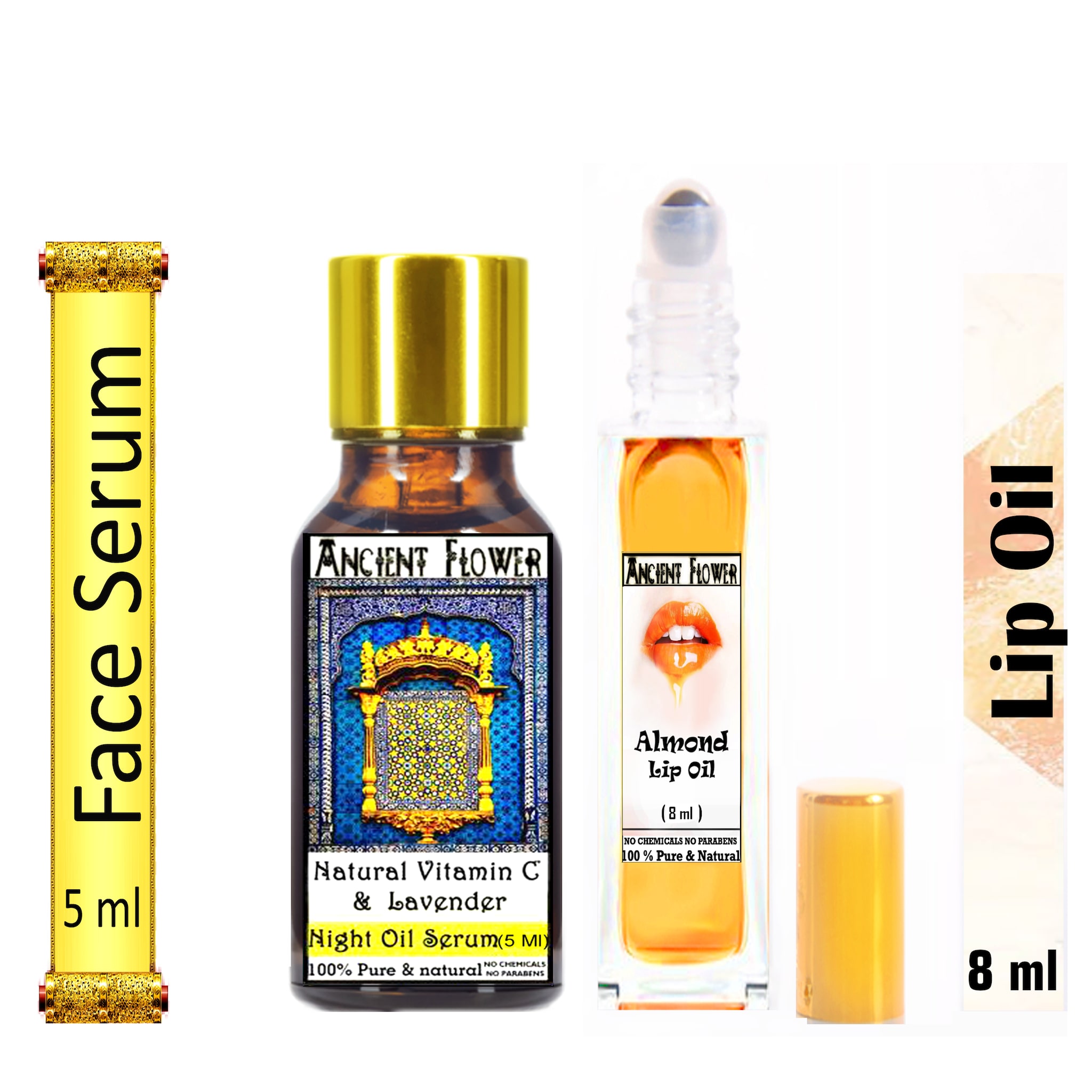 

Ancient Flower Natural Vitamin C and Lavender Night Face Serum 5 ml Almond Lip Oil 8 ml (Pack Of 2)