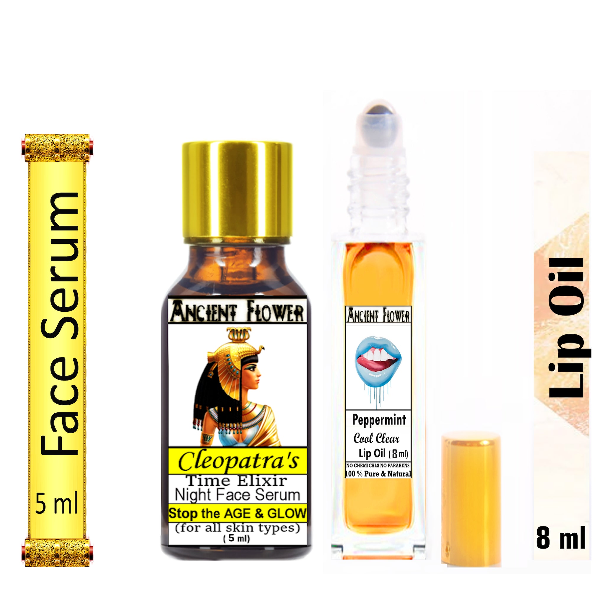 

Ancient Flower Cleopatra s Time Elixer Night Face serum 5 ml Peppermint Cool Clear Lip Oil 8 ml (Pack Of 2)