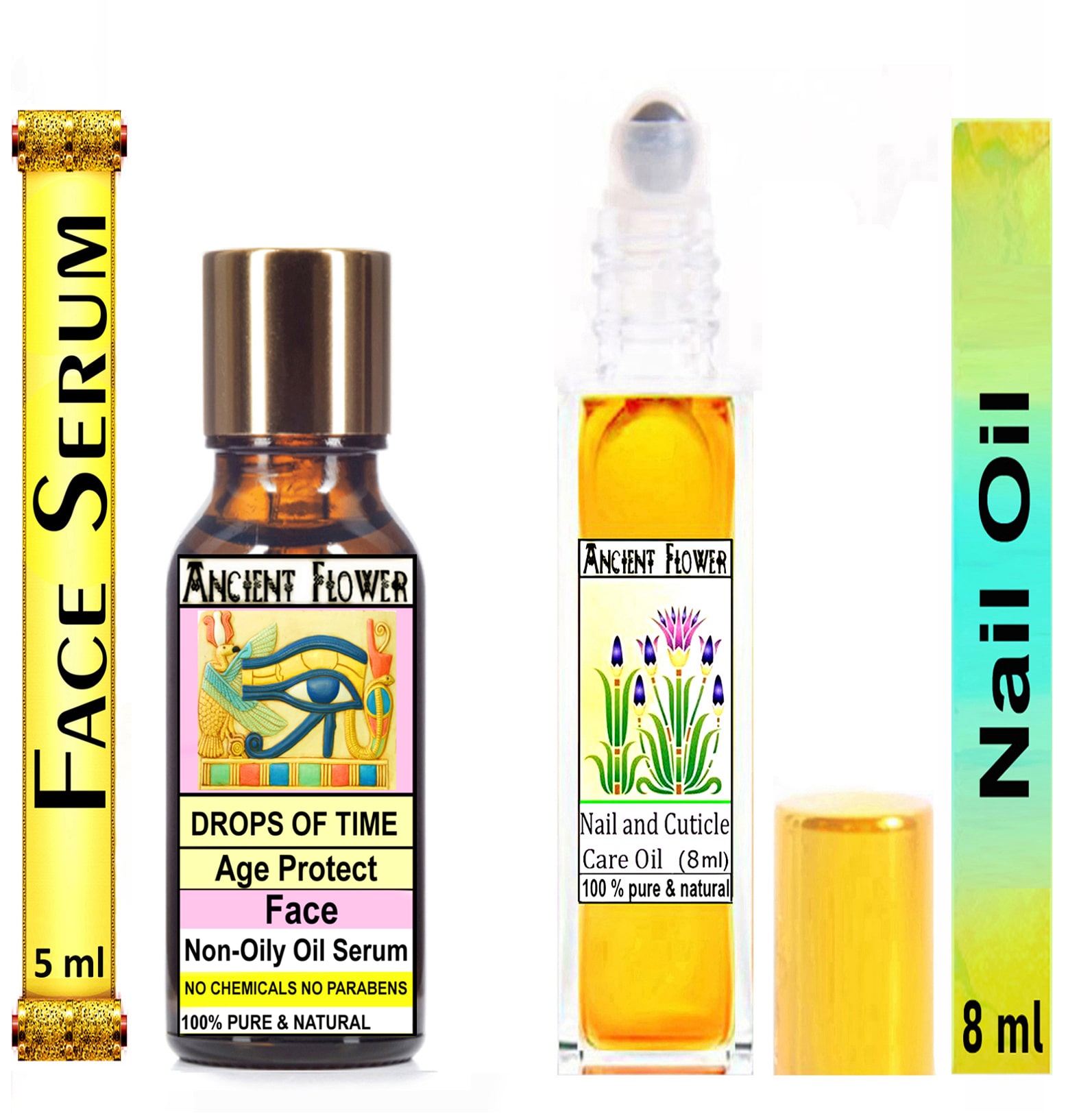 

Ancient Flower Drops Of Time Face Serum 5 ml Nail and Cuticle Care Oil 8 ml (Pack Of 2)