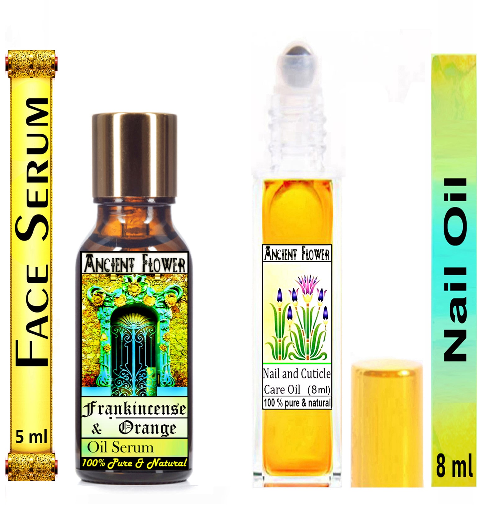 

Ancient Flower Frankincense And Orange Face Serum 5 ml Nail and Cuticle Care Oil 8 ml (Pack Of 2)