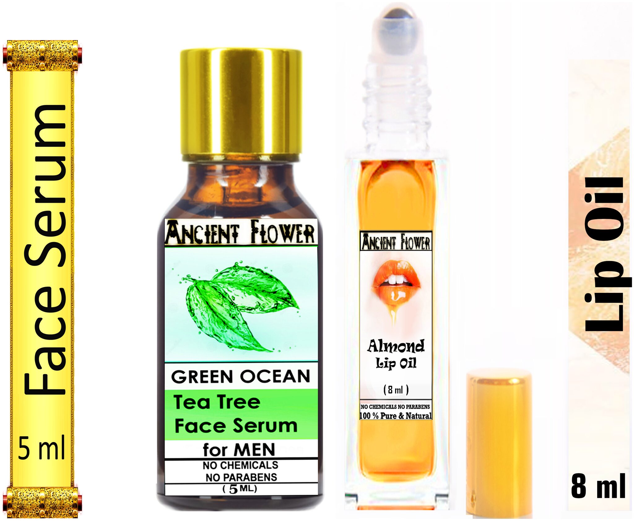 

Ancient Flower Green Ocean Face serum For Men 5 ml Almond Lip Oil 8 ml (Pack Of 2)