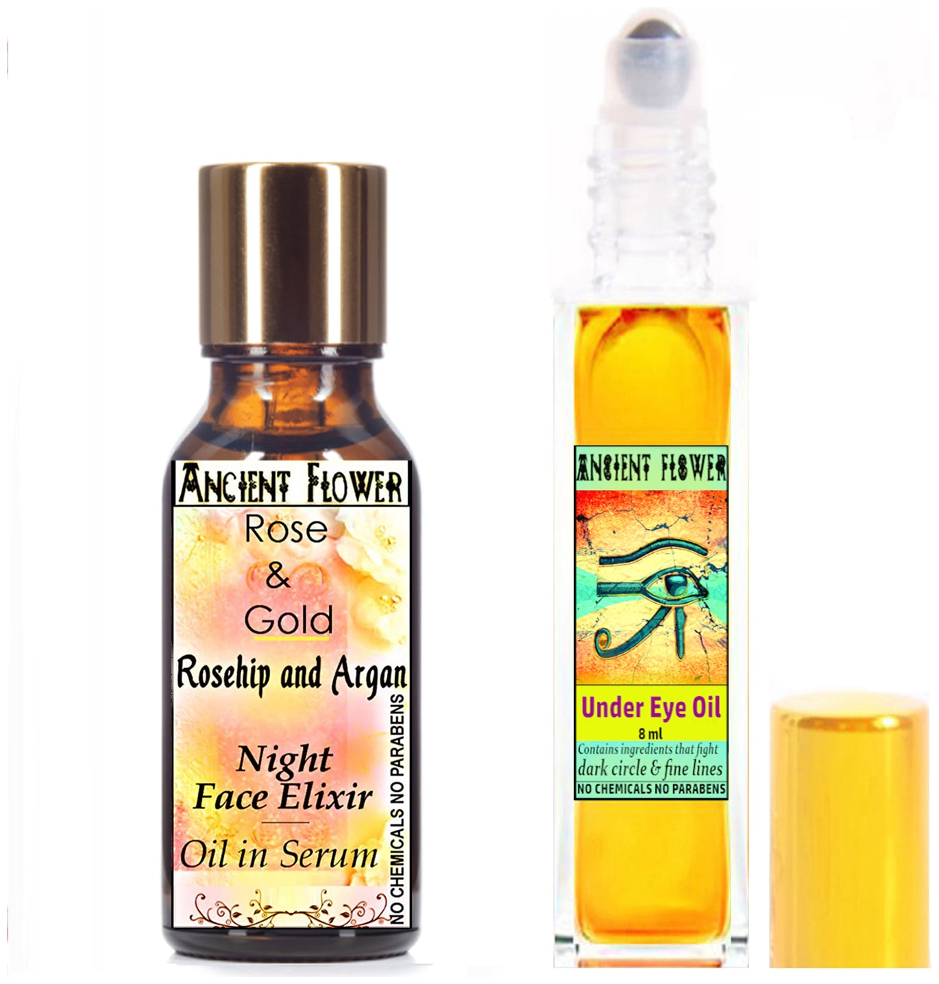 

Ancient Flower Rose and Gold Rosehip and Argan Night Face Elixer (5 ml) Under Eye Oil (8 ml) Pack Of 2