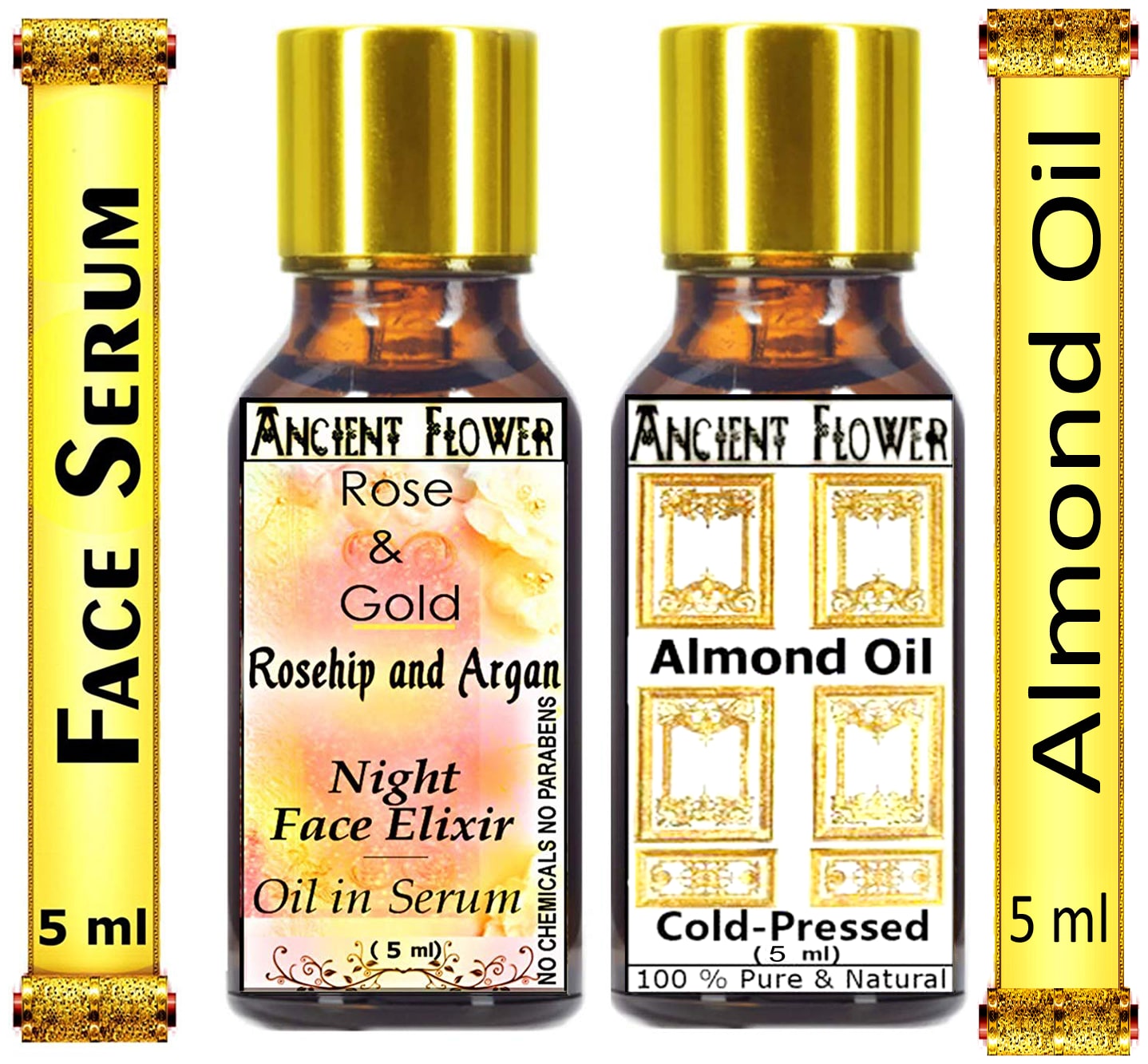 

Ancient Flower Rose and Gold Rosehip and Argan Night Face Oil in Serum 5 ml Almond Oil 5 ml (Pack Of 2)