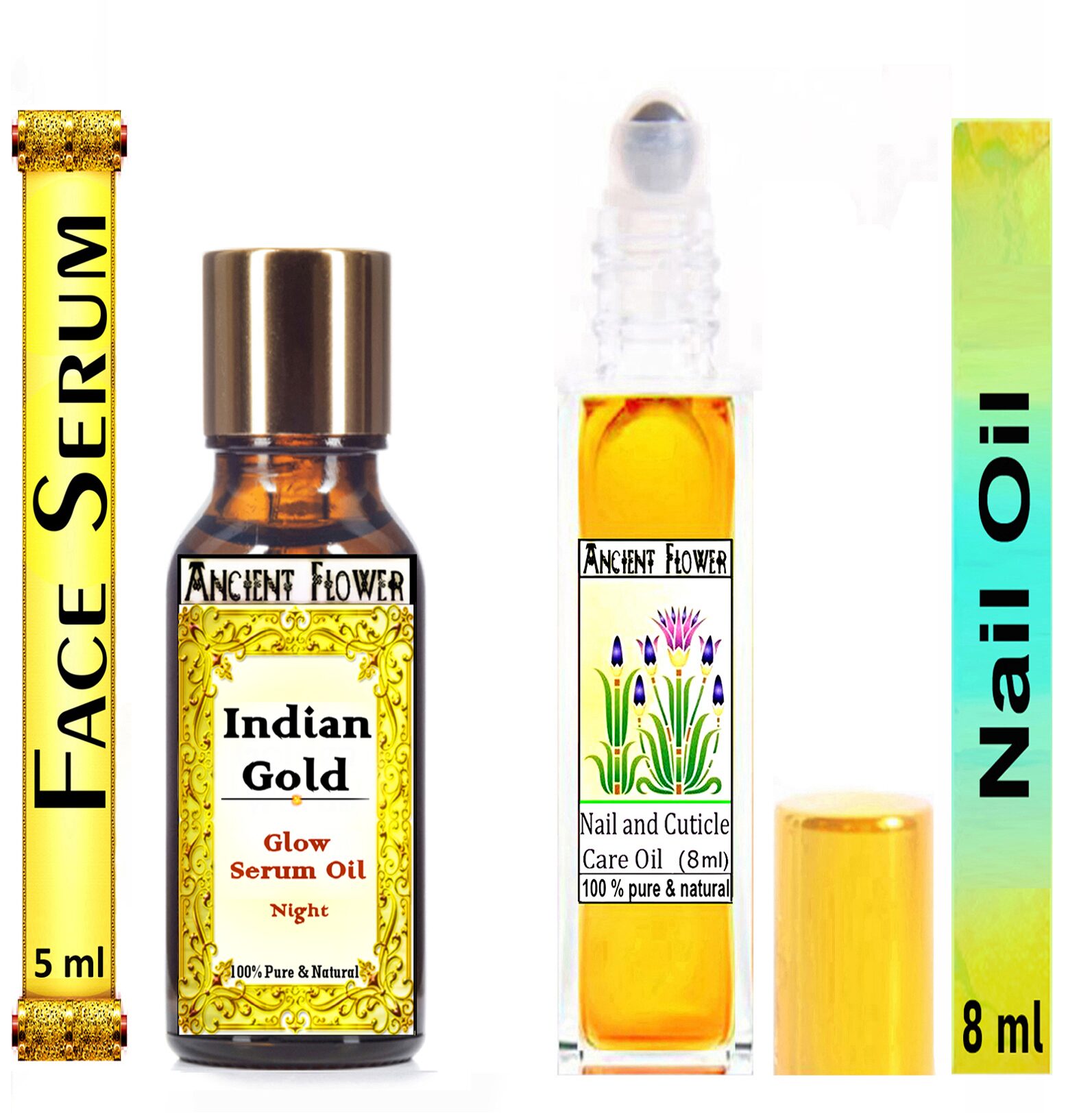 

Ancient Flower Indian Gold Face Serum 5 ml Nail And Cuticle Care Oil 8 ml (Pack Of 2)