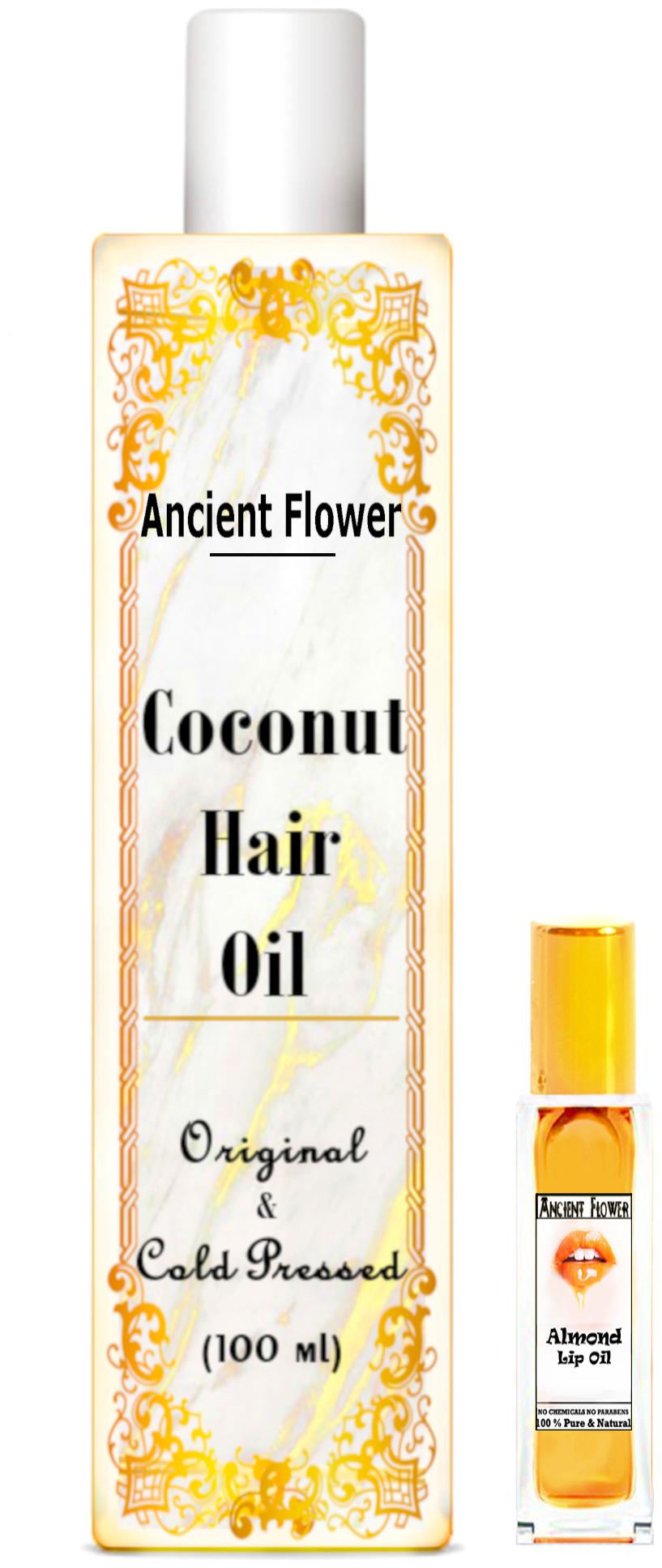 

Ancient Flower Coconut Cold Pressed Hair Oil 100 ml Almond Lip oil 8 ml Combo (Pack Of 2)