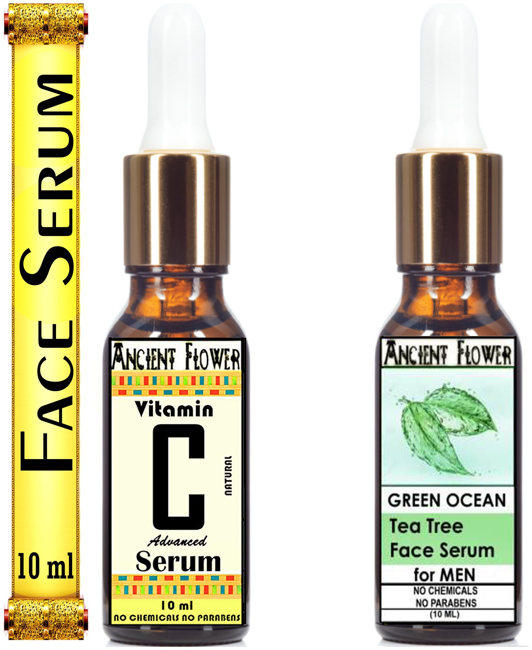 

Ancient Flower - GREEN OCEAN - Tea Tree Face Serum for Men (10ml) Vitamin C Face Serum (natural) (10ml) Combo Pack Of 2