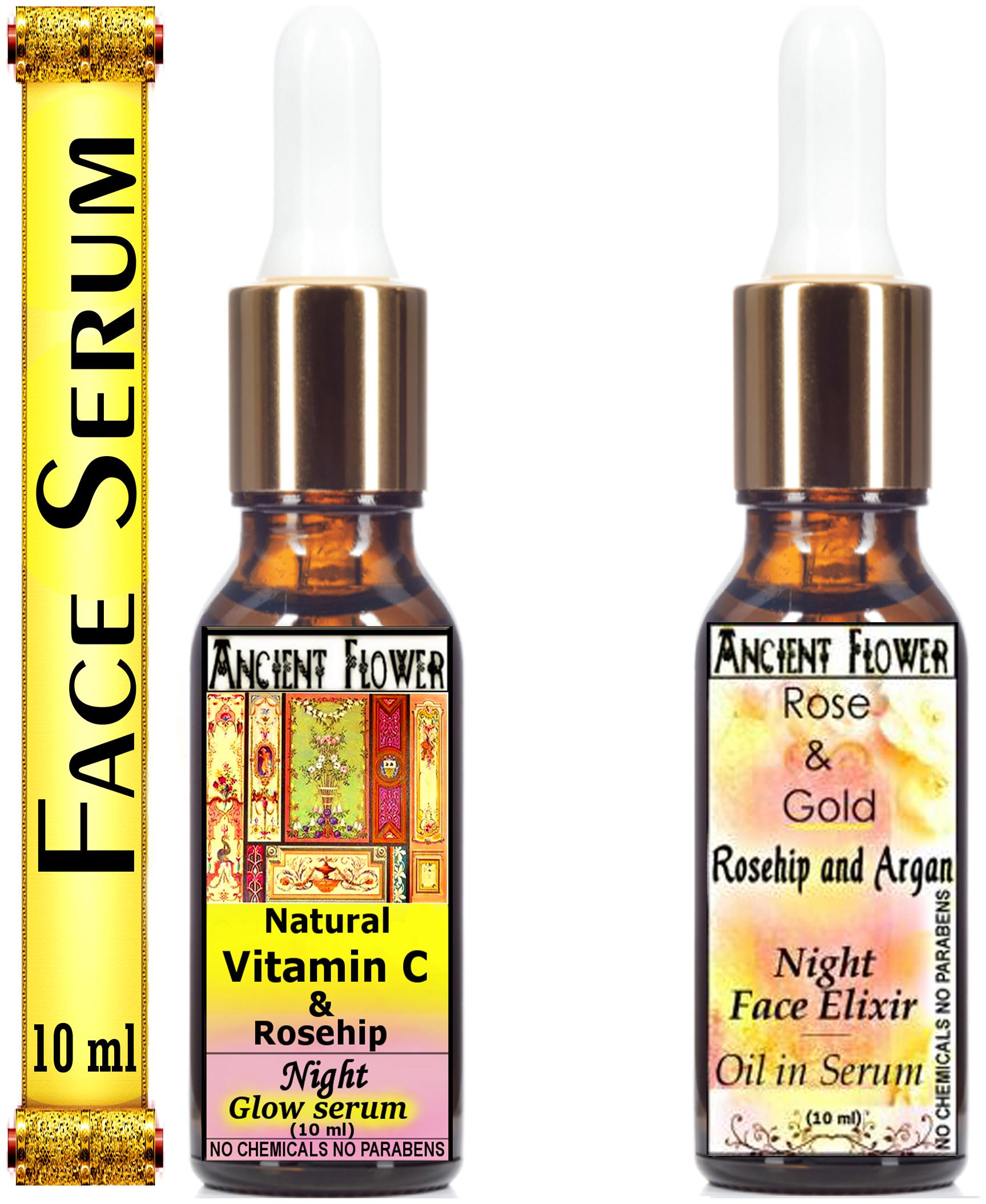 

Ancient Flower - Natural Vitamin C and Rosehip - Night Glow Serum (10 ml) Rose and Gold Face Serum (10 ml) (Pack of 2)