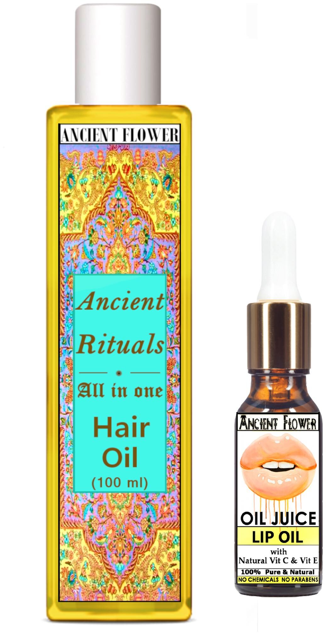 

Ancient Flower Ancient Ritual All In One Hair Oil 100 ml Oil Juice Lip oil 10 ml Combo (Pack Of 2)