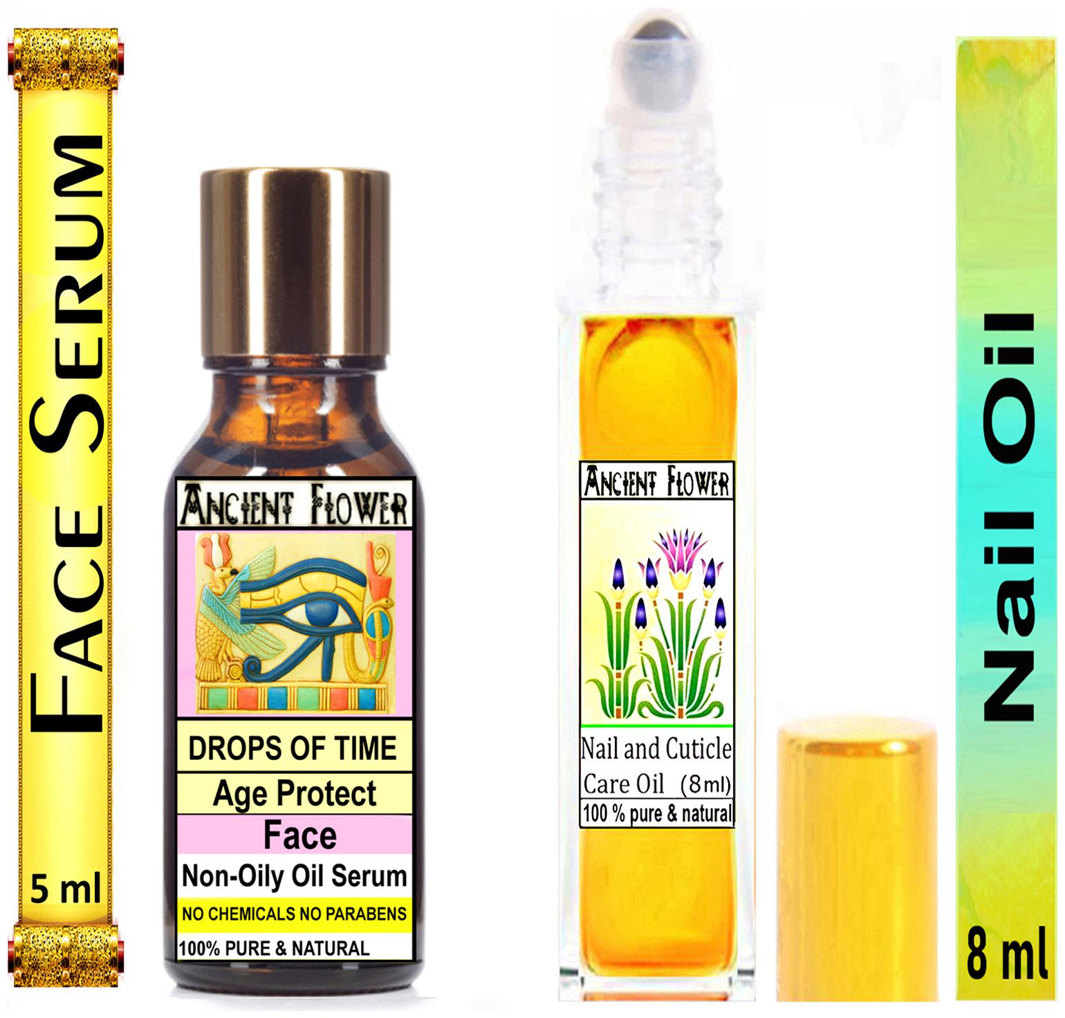 

Ancient Flower Drops Of Time Face Serum 5 ml Nail And Cuticle Care Oil 8 ml (Pack Of 2)
