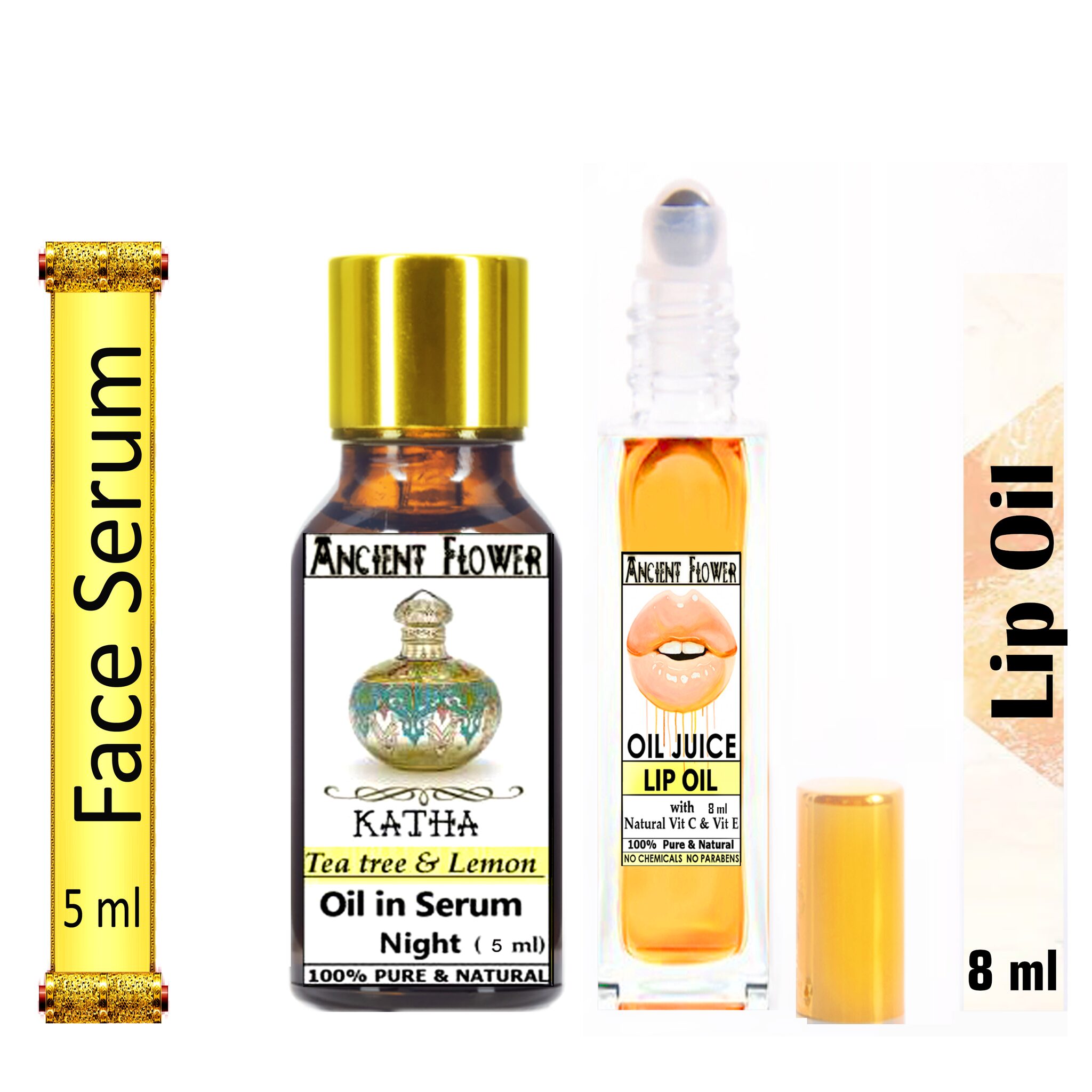 

Ancient Flower Katha Night Face serum 5 ml Oil Juice Lip Oil 8 ml (Pack Of 2)