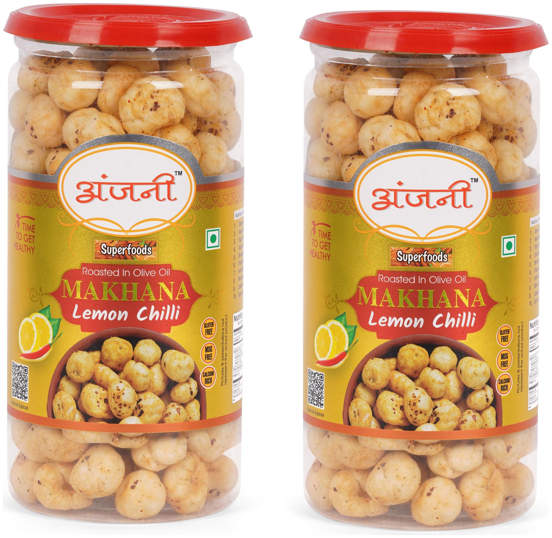 

ANJANI SUPERFOODS Roasted Makhana In Olive Oil Lemon Chilli Foxnuts 200g (100g Each In Jar)
