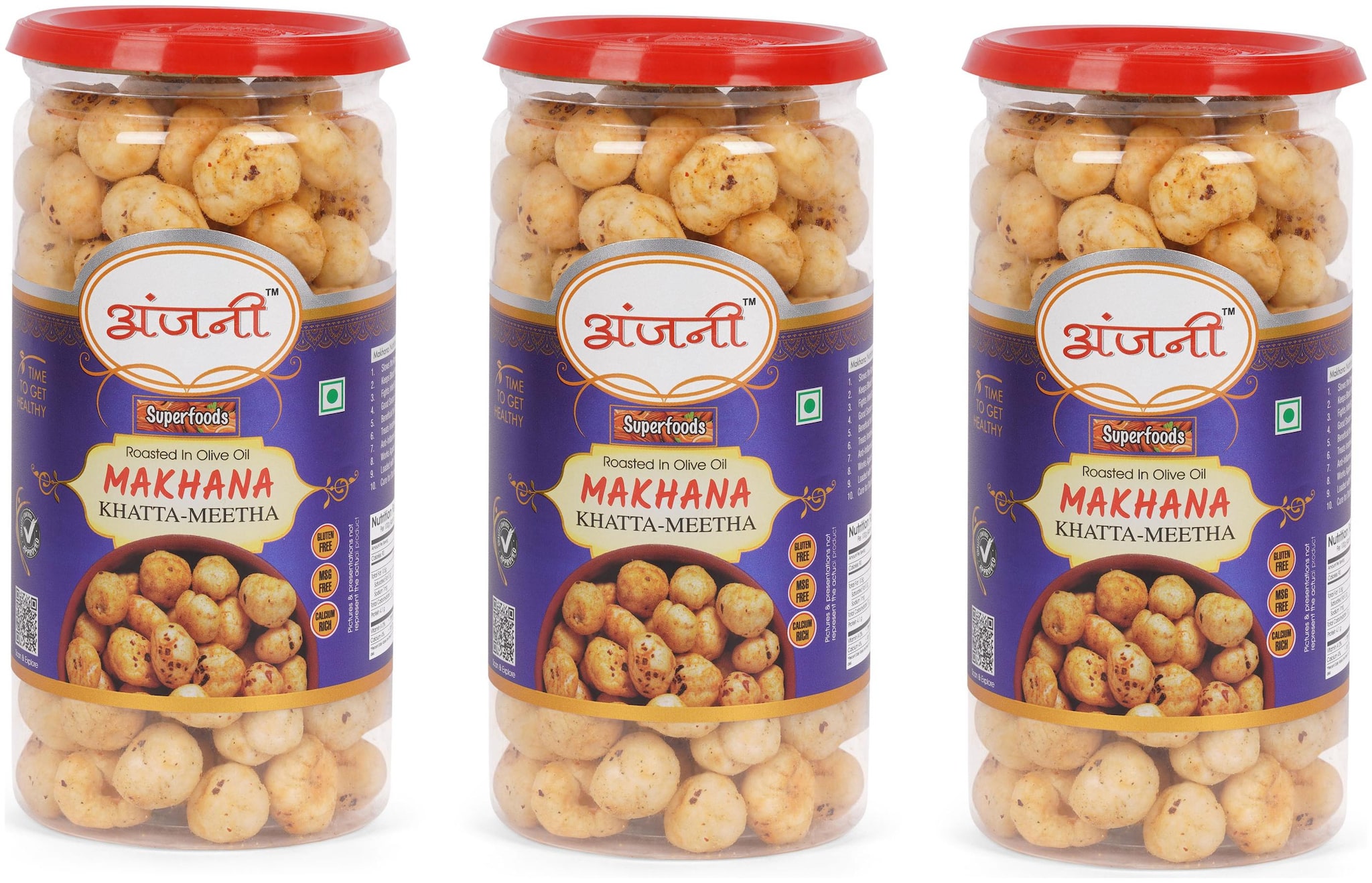 

ANJANI SUPERFOODS Roasted Makhana In Olive Oil Khatta Meetha Foxnuts 300g (100g Each In Jar)