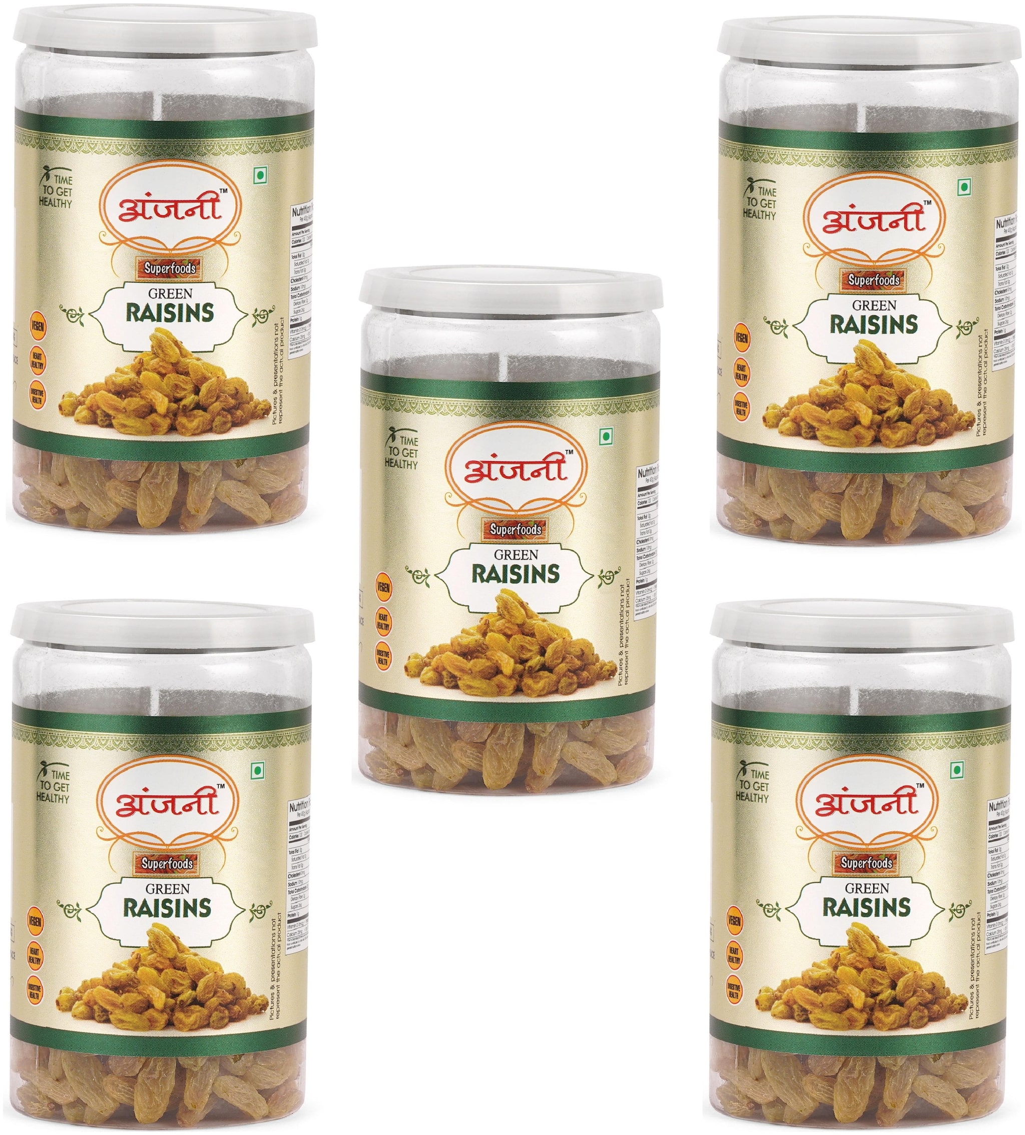 

ANJANI SUPERFOODS Plain Green Raisin In Jar 1 kg (Pack Of 5) (200g Each)