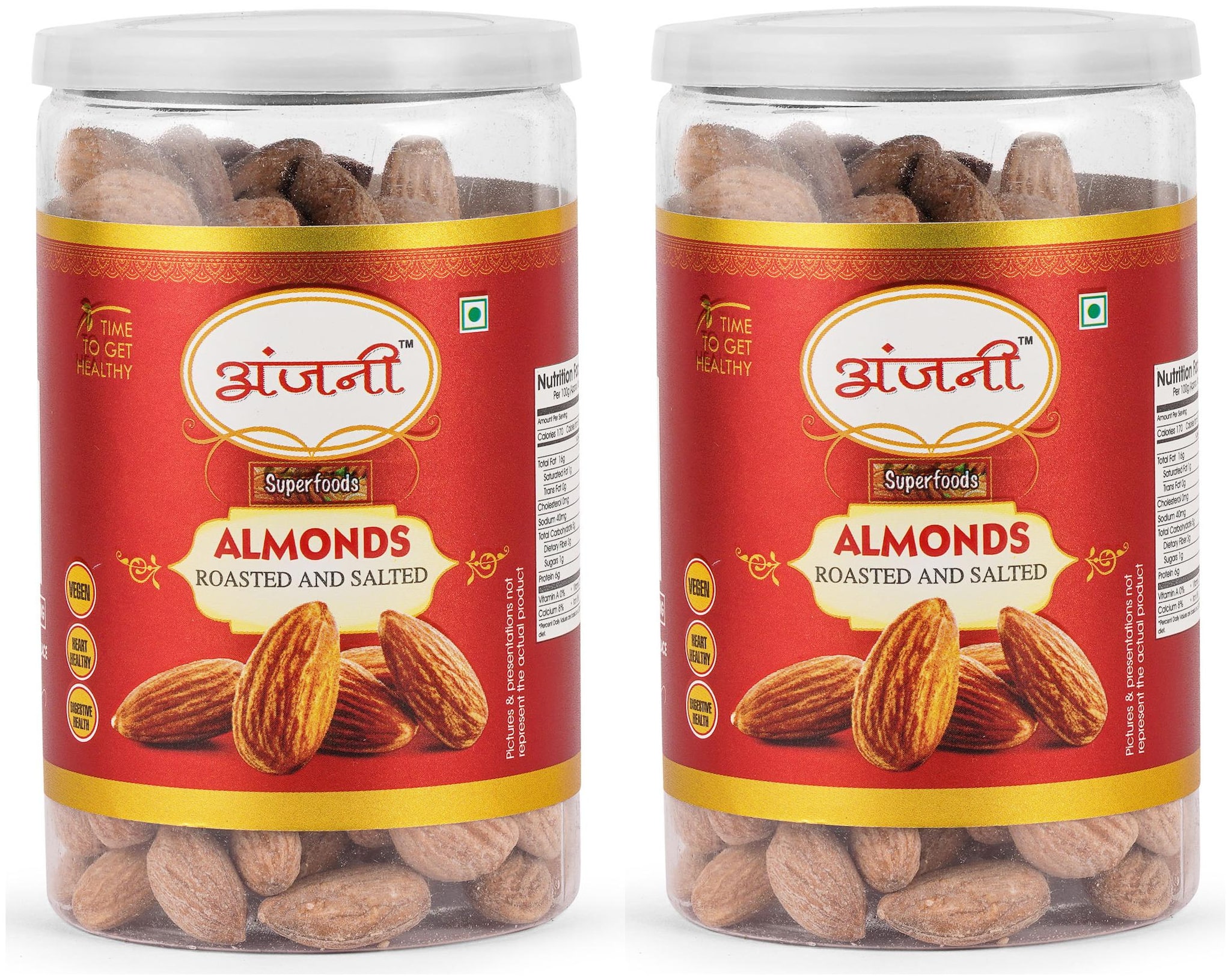 

ANJANI SUPERFOODS Roasted Salted Almonds In Jar 400g (Pack Of 2) (200g Each)