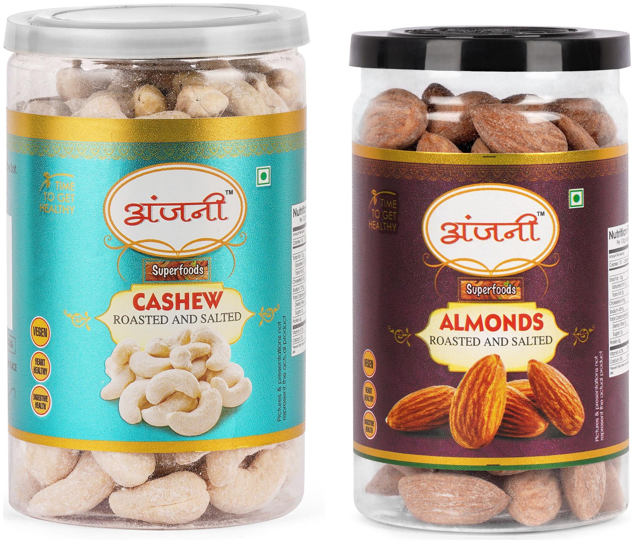 

ANJANI SUPERFOODS Roasted Salted Cashew 200g And Roasted Salted Almonds 100g In Jar (Pack Of 2)