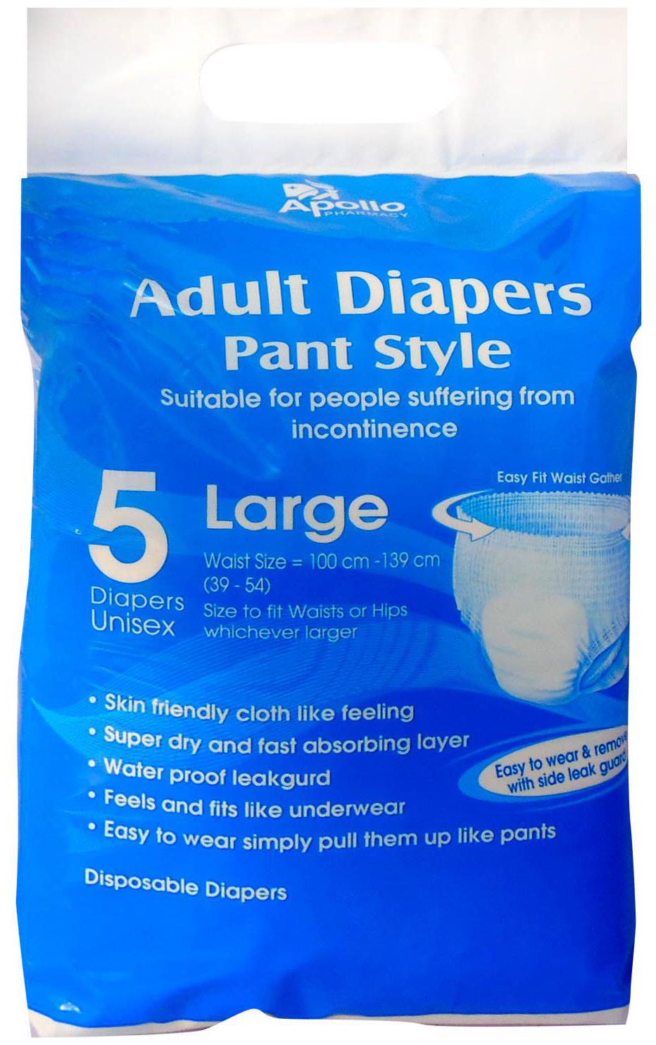 

Apollo Pharmacy Adult Diapers Pant Style Large 5 pieces (Pack of 3)