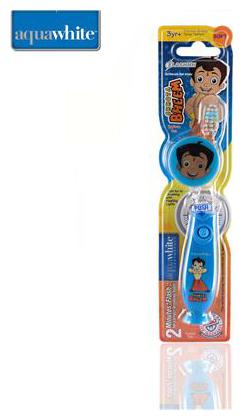 

aquawhite Chhota Bheem Kids Timer Flash Light Toothbrush with Hygiene Cap Blue (Waterproof Inbuilt Battery) Health Personal Care