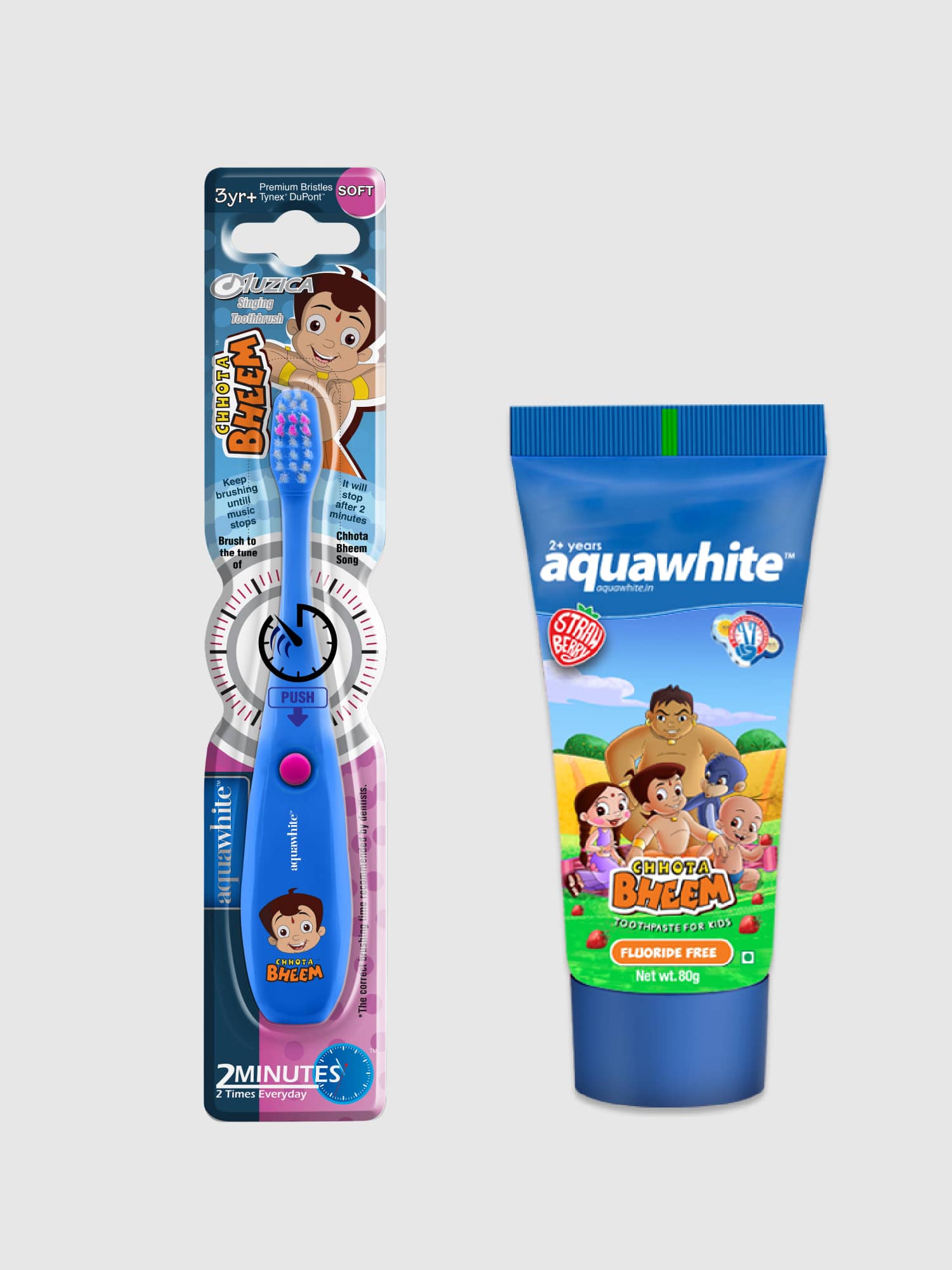 

Aquawhite Chhota Bheem Muzica Toothbrush (Blue) Strawberry Toothpaste 80 g