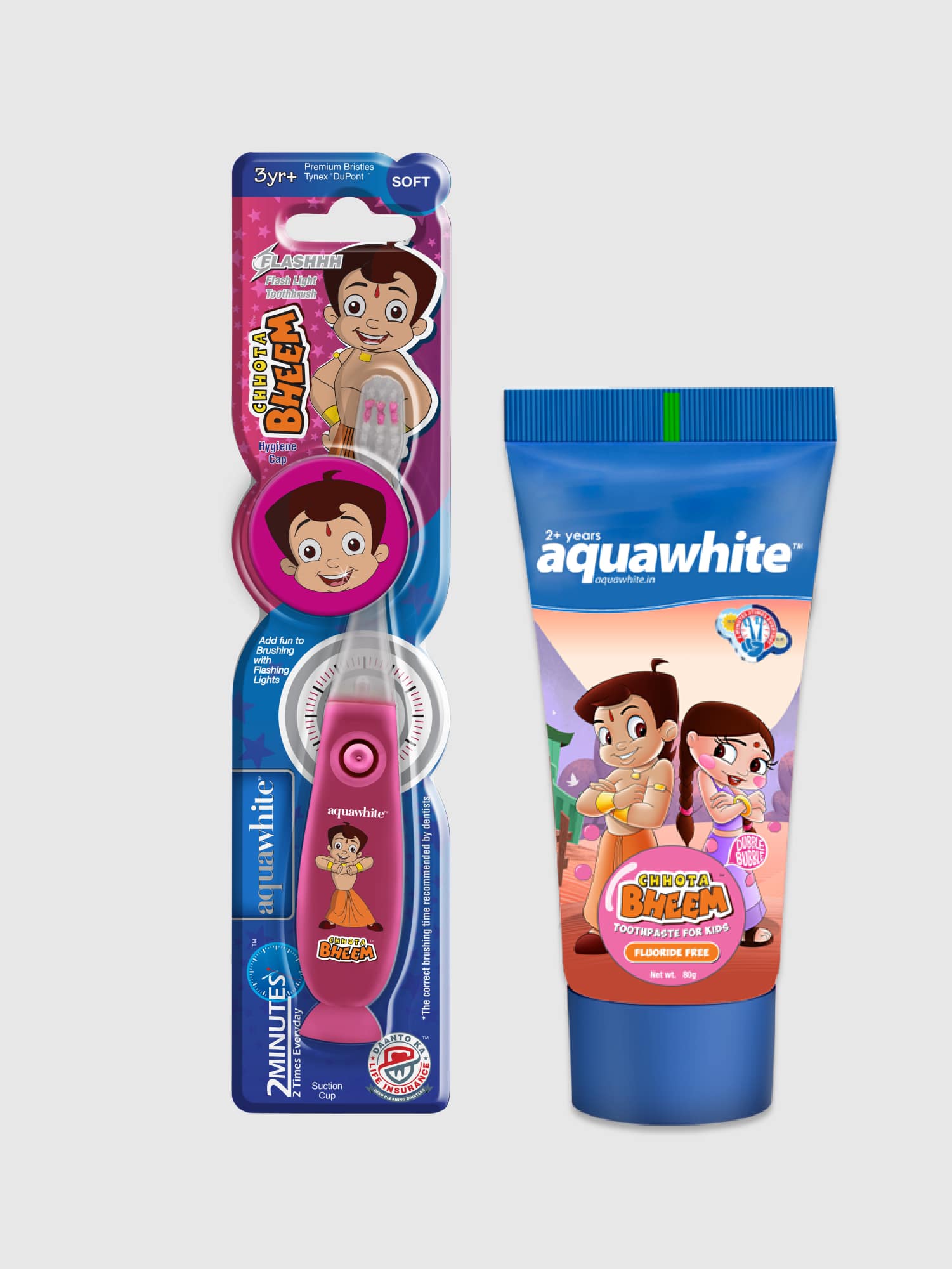 

Aquawhite Chhota Bheem Flash Toothbrush (Pink) Dubble Bubble Toothpaste 80 g