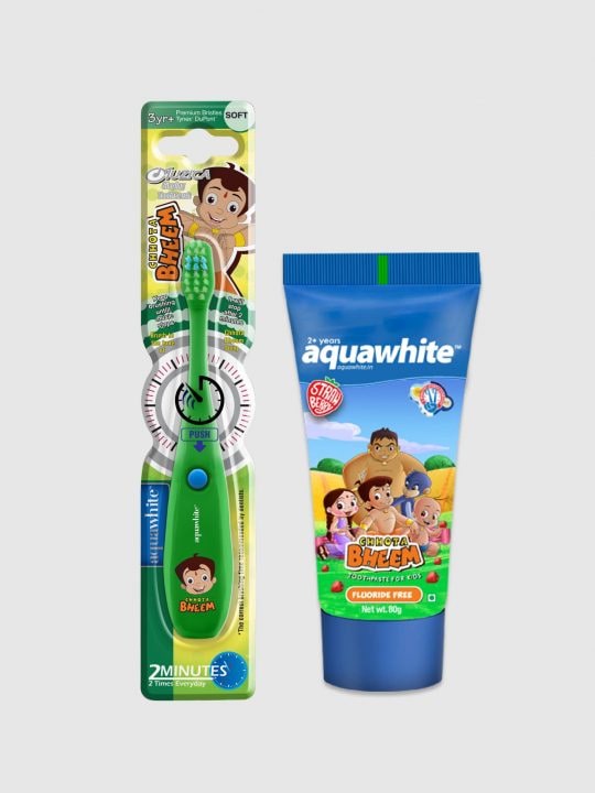 

Aquawhite Chhota Bheem Muzica Toothbrush (Green) Strawberry Toothpaste 80 g