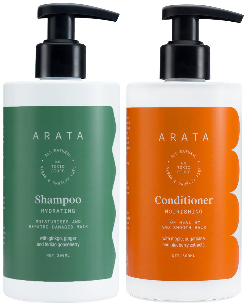

Arata Natural Damage Repair Duo With Hydrating Shampoo-300ml Conditioner-300ml Non-Toxic Plant-Based Daily Damage Repair(Pack of 2)