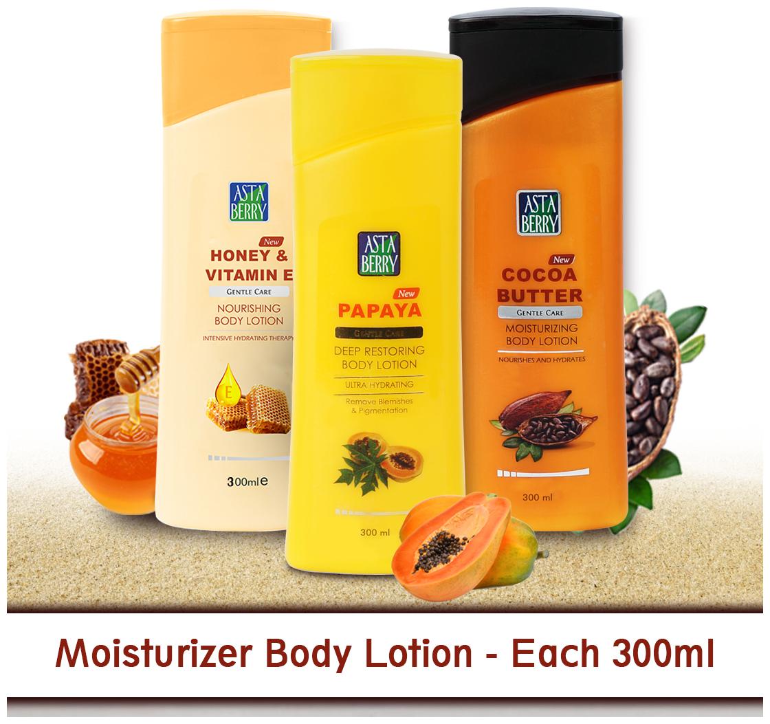 

Astaberry Body Lotion Honey Vitamin E Coco Butter Paypaya -300ml( pack 3)