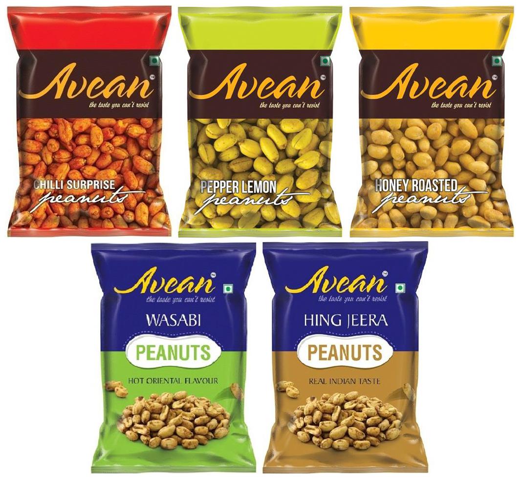 

AVEAN Flavored Peanuts Chilli Surprise Lemon Pepper Honey Roasted Wasabi Hing Jeera Peanuts Combo Pack of 5