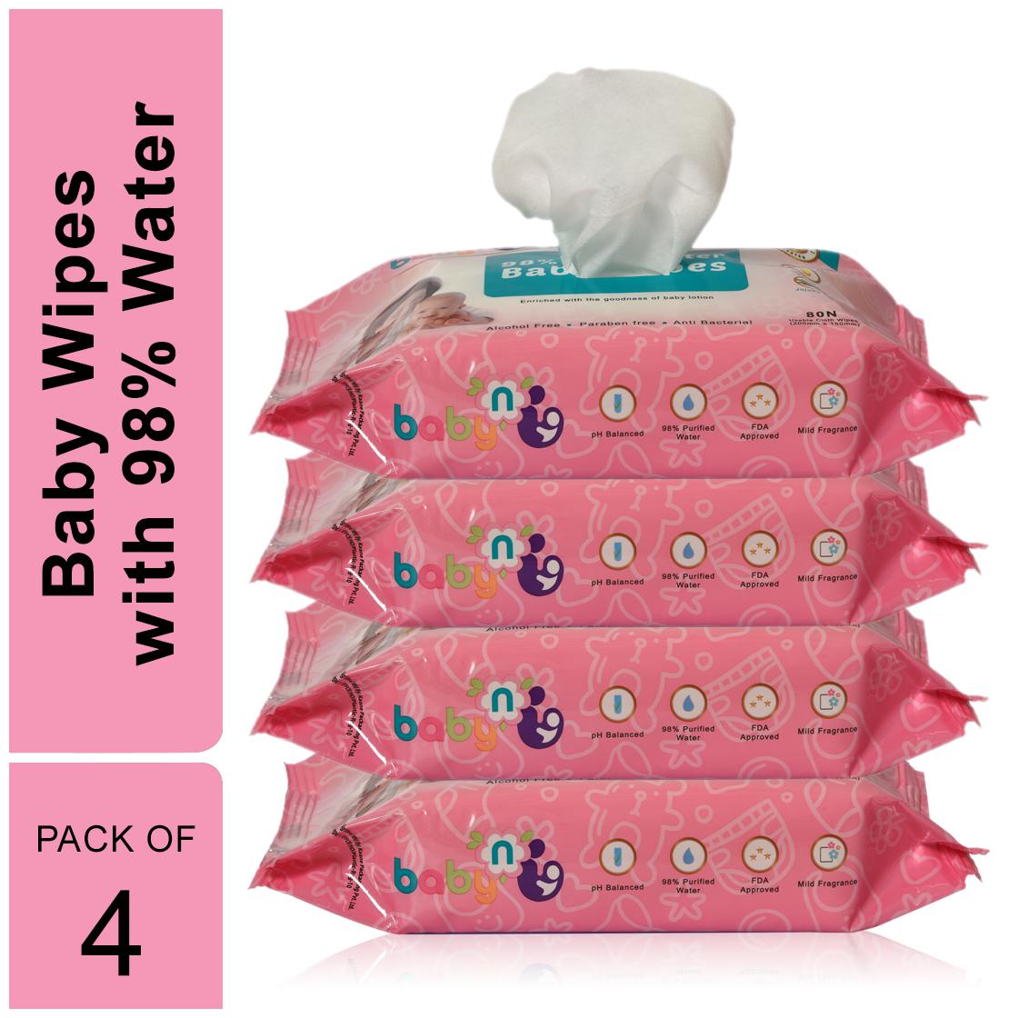 

Babynu 98 Pure water wipes (80 Wipes each) (Pack of 4)