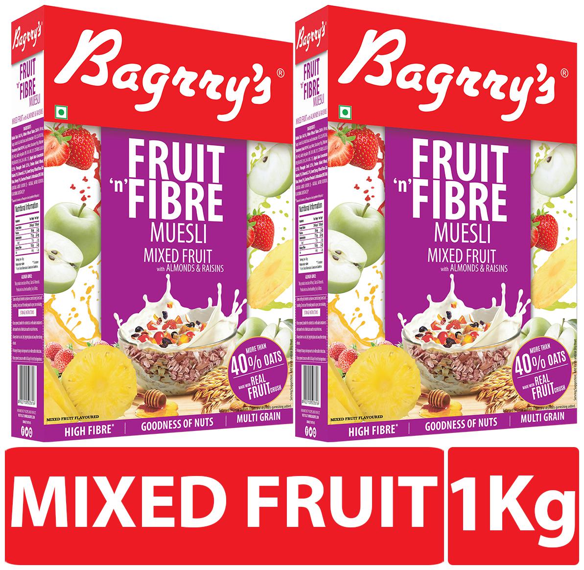 

Bagrry s Fruit N Fibre Muesli Mixed Fruit - 500 g Box (Pack of 2)