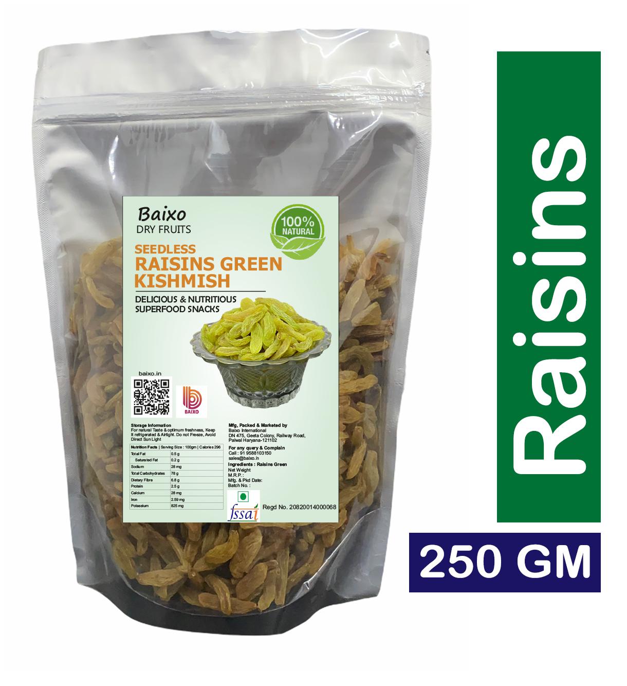 

Baixo Raisins Kishmish Green Long 250g (Pack Of 1)