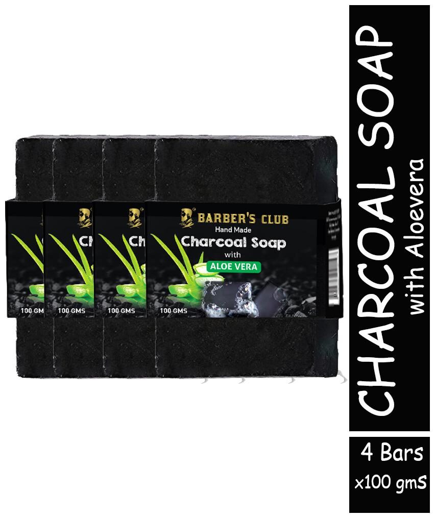 

Barber s Club Hand Made Organic Charcoal Soap 100 g each (Pack of 4) (With Aloevera)