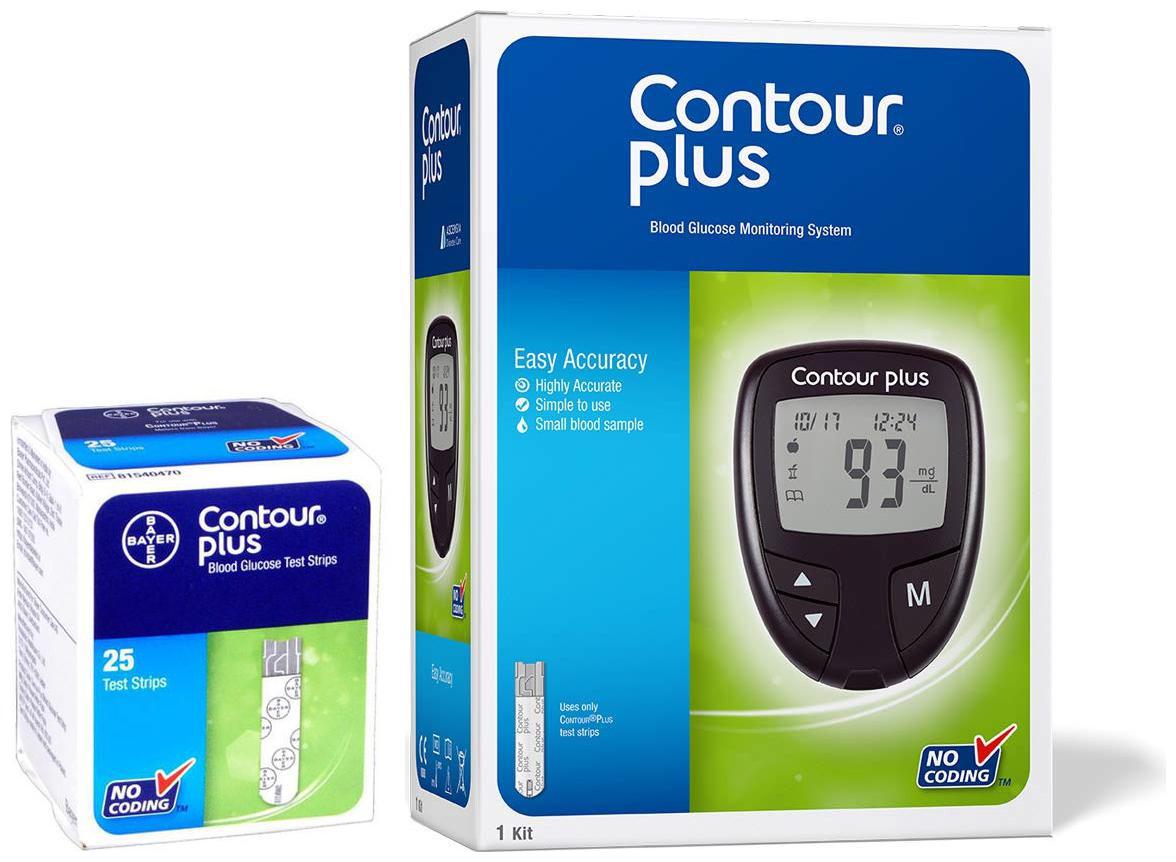 

Bayer Contour Plus Blood Glucose Monitoring System Glucometer with 25 Free Strips (Pack of 1)