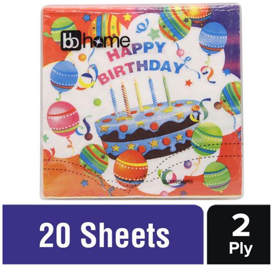 

BB Home Printed Party Napkins - Birthday Theme White