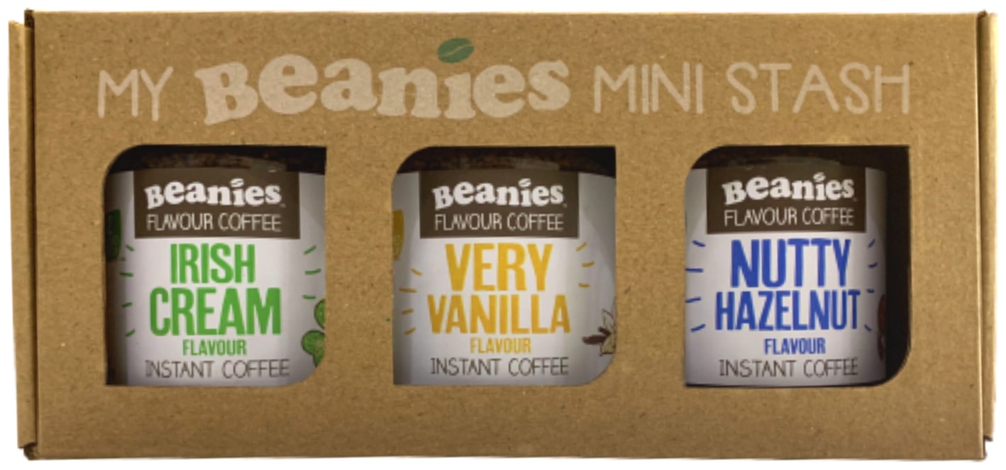 

Beanies Flavoured Instant Coffee Gift Box- Irish Cream 50g Very Vanilla 50g Nutty Hazelnut 50g (Pack of 3)