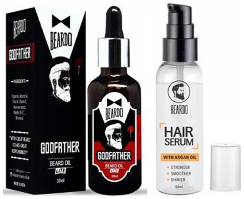 

Beardo Godfather Lite Beard Mustache Oil - 30 ml Beardo Hair Serum With Argan Oil - 50 ml Combo