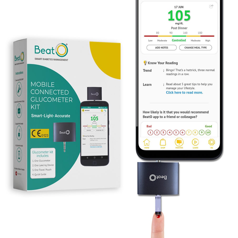 

Beato Smart Glucometer Kit along with 20 RGB Test Strips plus Free 30 Test Strips