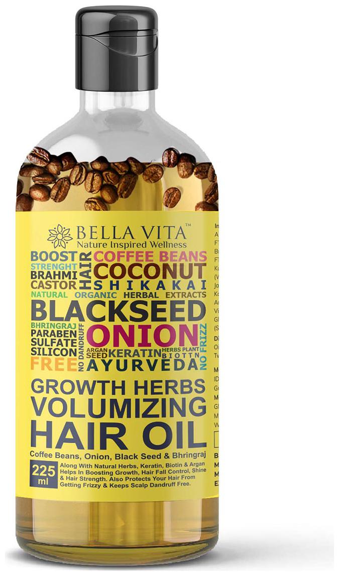 

Bella Vita Organic Onion Hair Oil With Argan 16 Herbs Real Coffee Beans Promotes Hair Fall Control Greying 225 ml (Pack of 1)